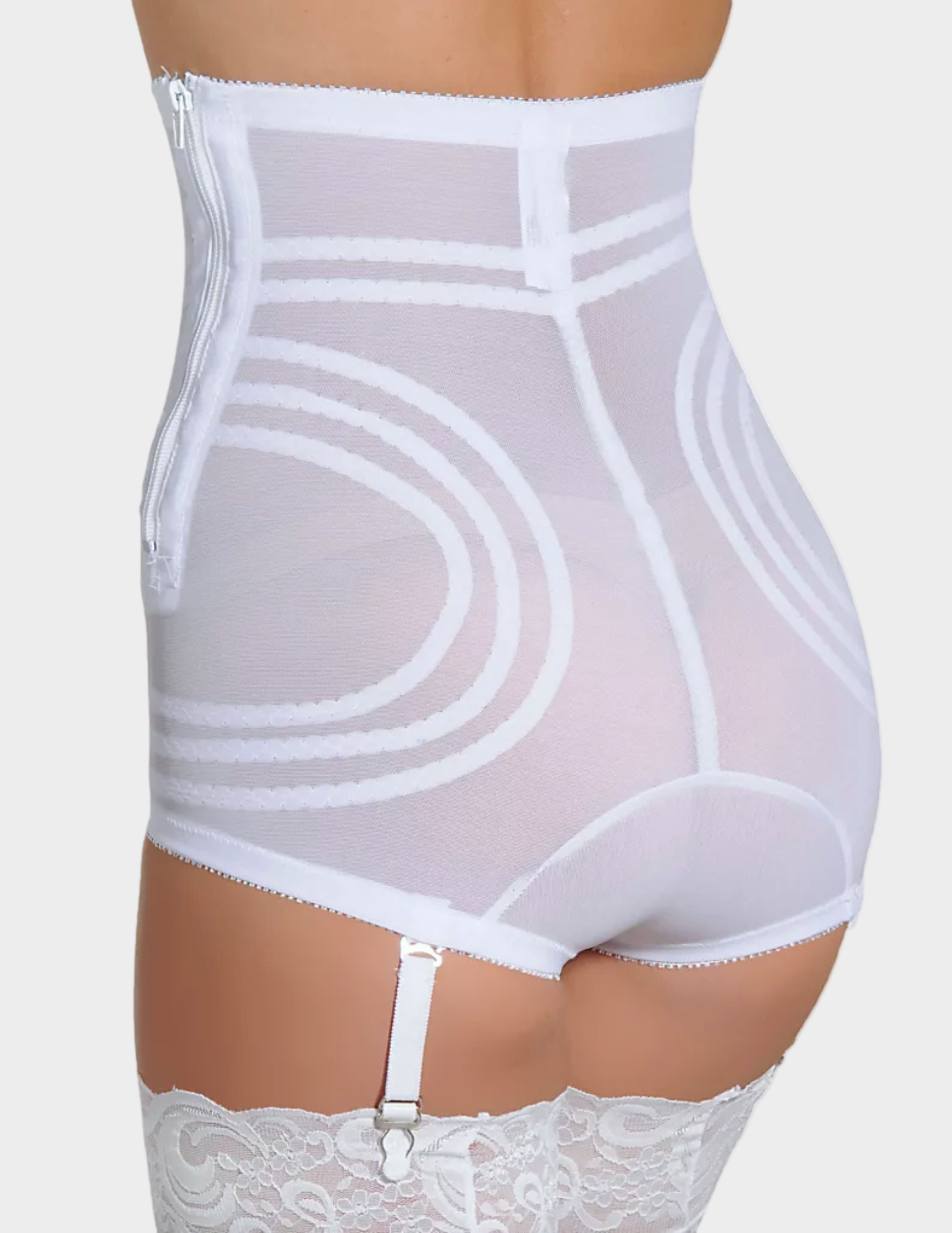 Back view of model wearing white rago 6101 shaping panty