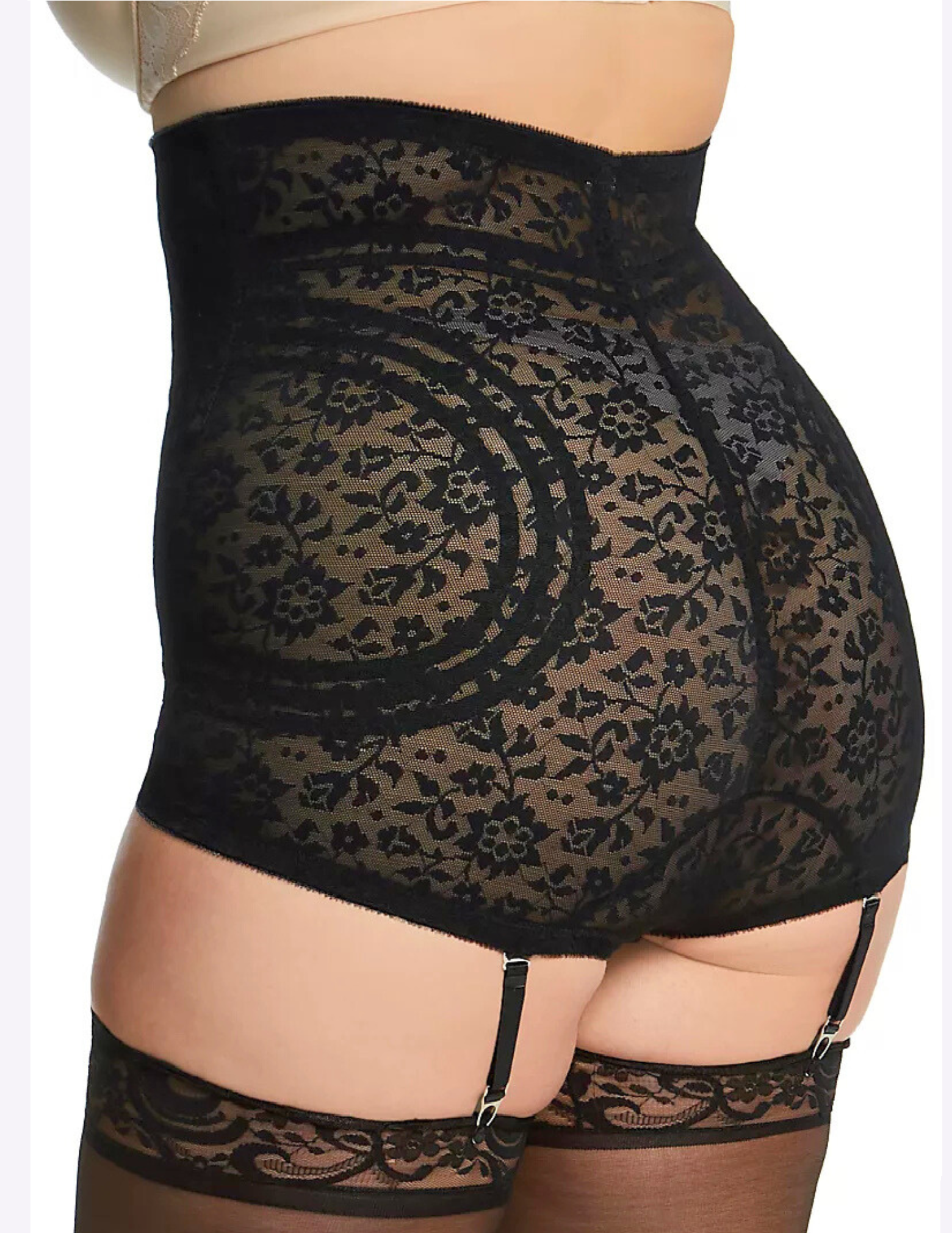 Back view of plus-size model wearing Rago High Waist Shaping Panty in Black