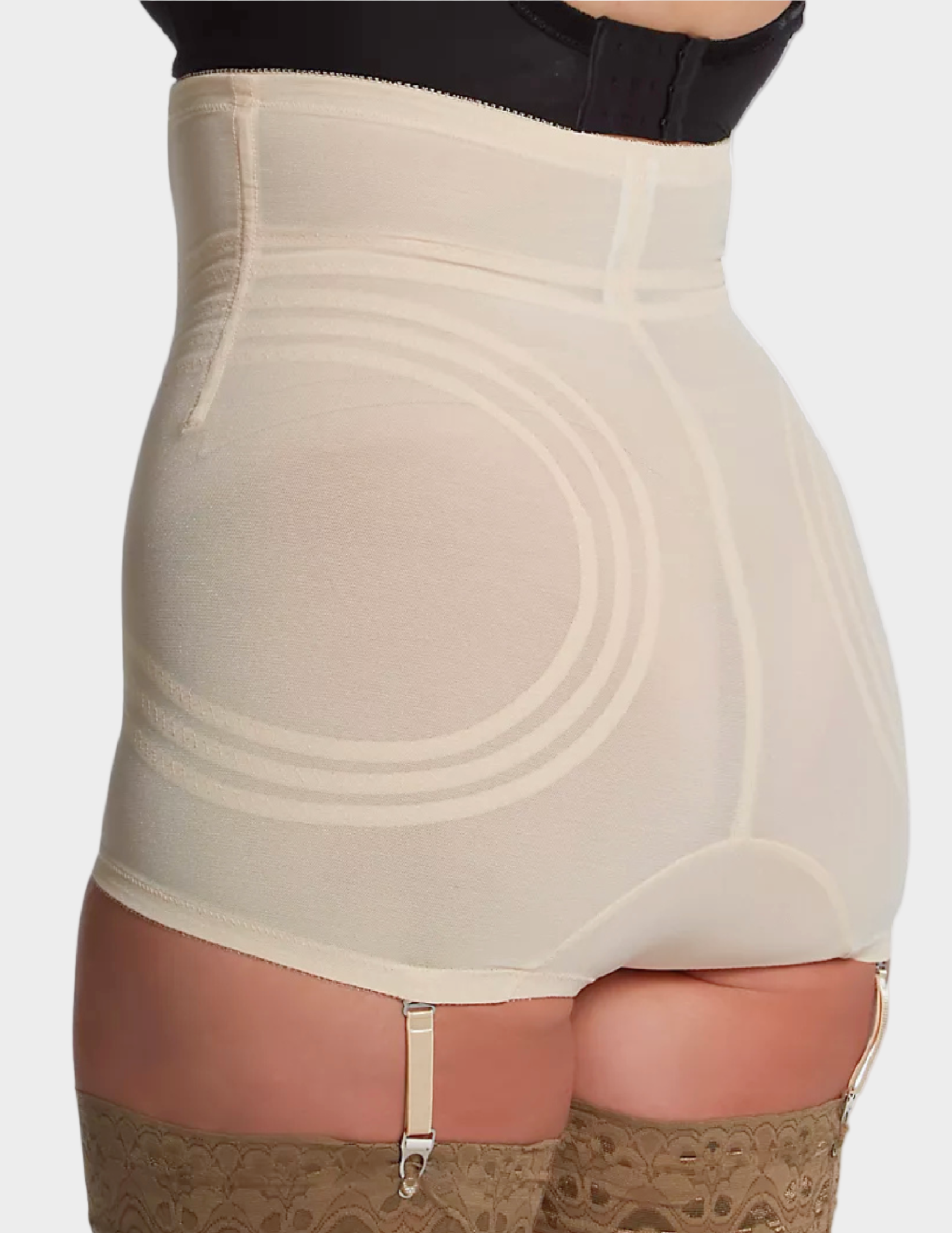 Back view of plus-size model wearing beige Rago 6109 high waist shaping panty