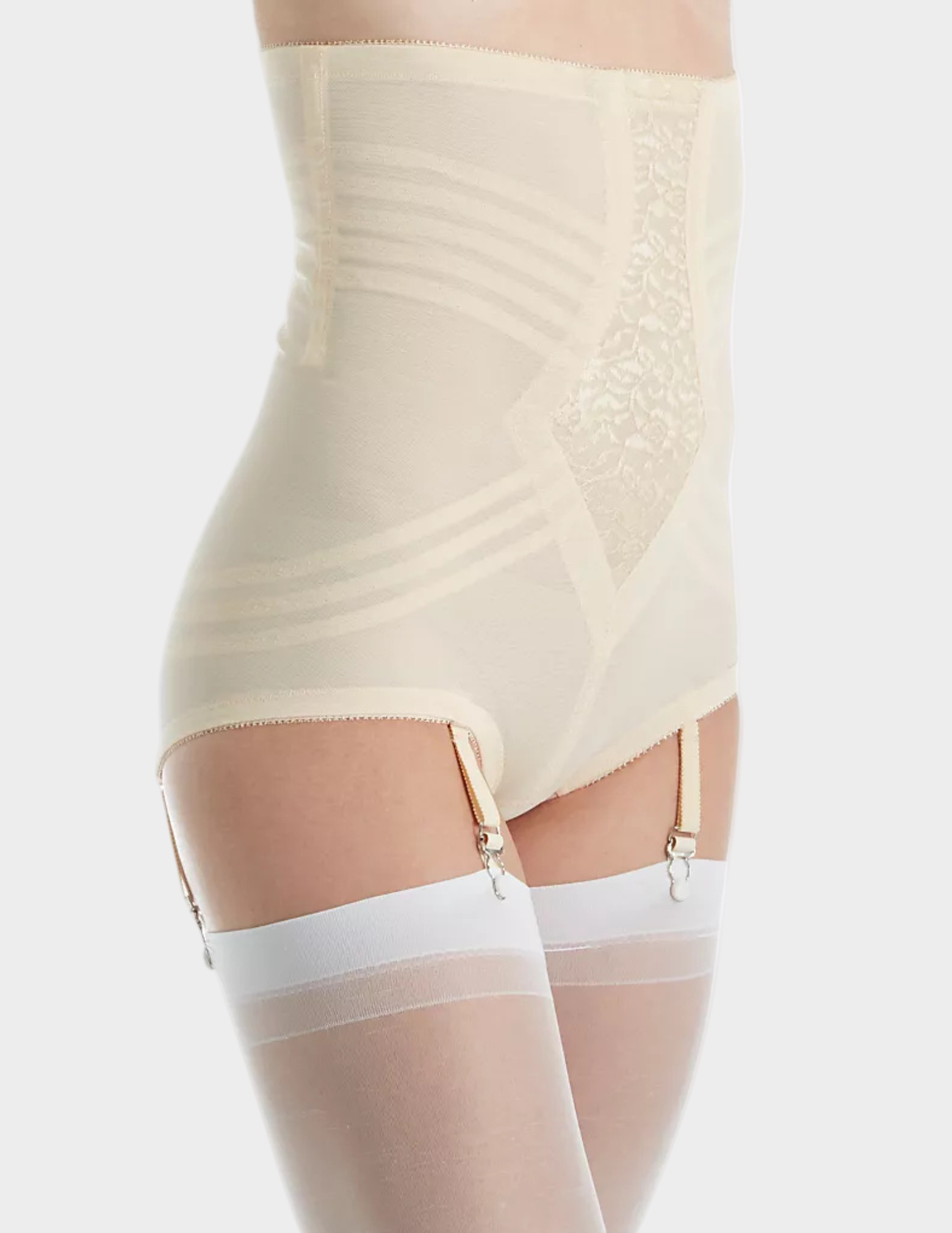 Front view of model wearing beige Rago 6109 high waist shaping panty