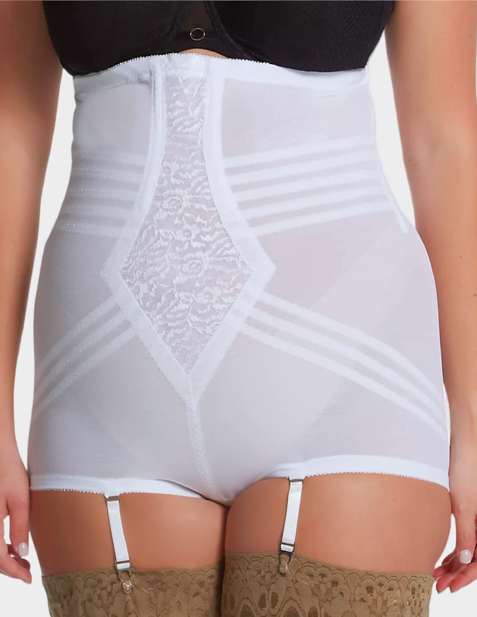 Front view of plus-size model wearing white Rago 6109 high waist shaping panty