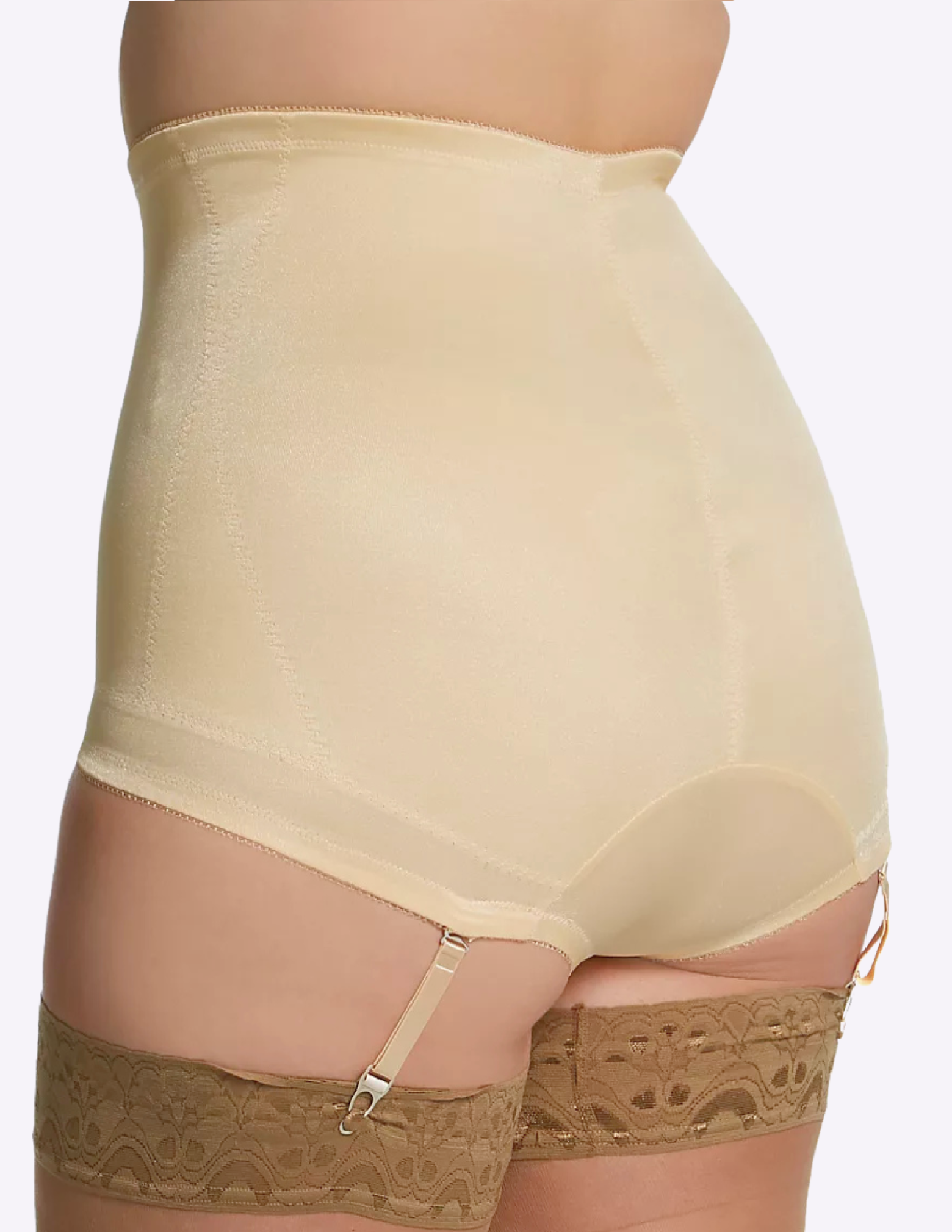 Back view of a curvy model wearing Rago 6195 beige shaping panty