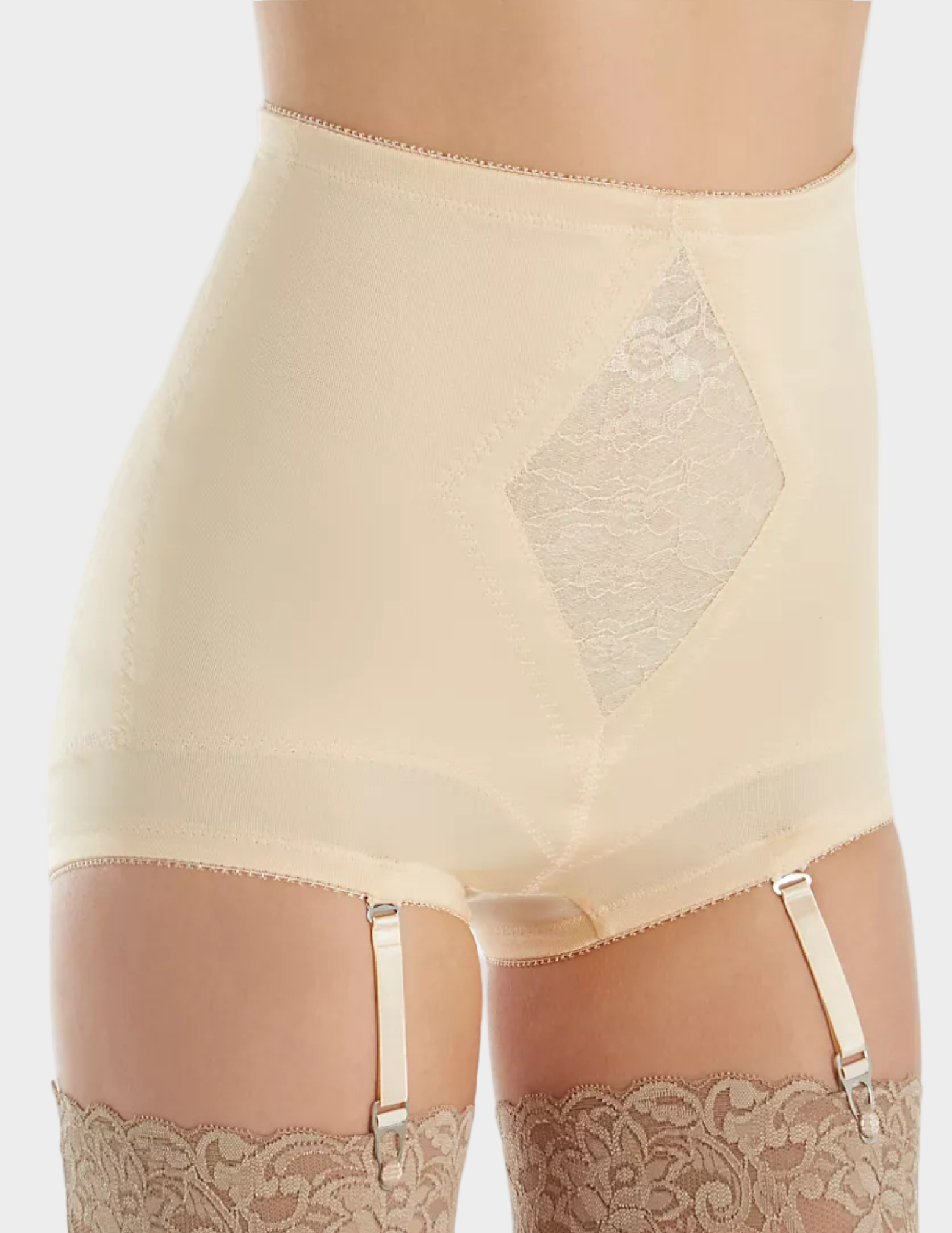 Front view of a model wearing Rago 6195 beige shaping panty