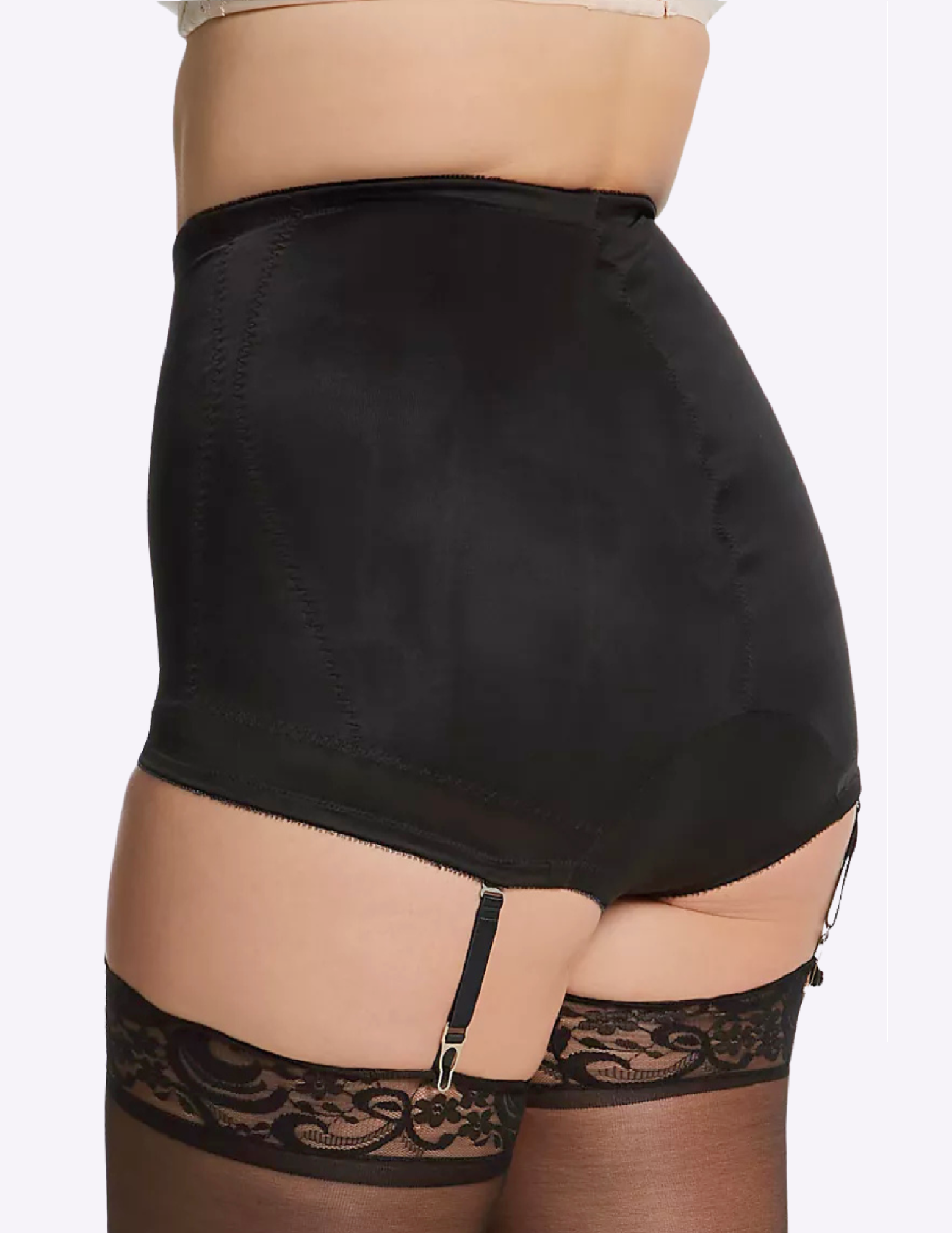 Back view of a curvy model wearing Rago 6195 black shaping panty