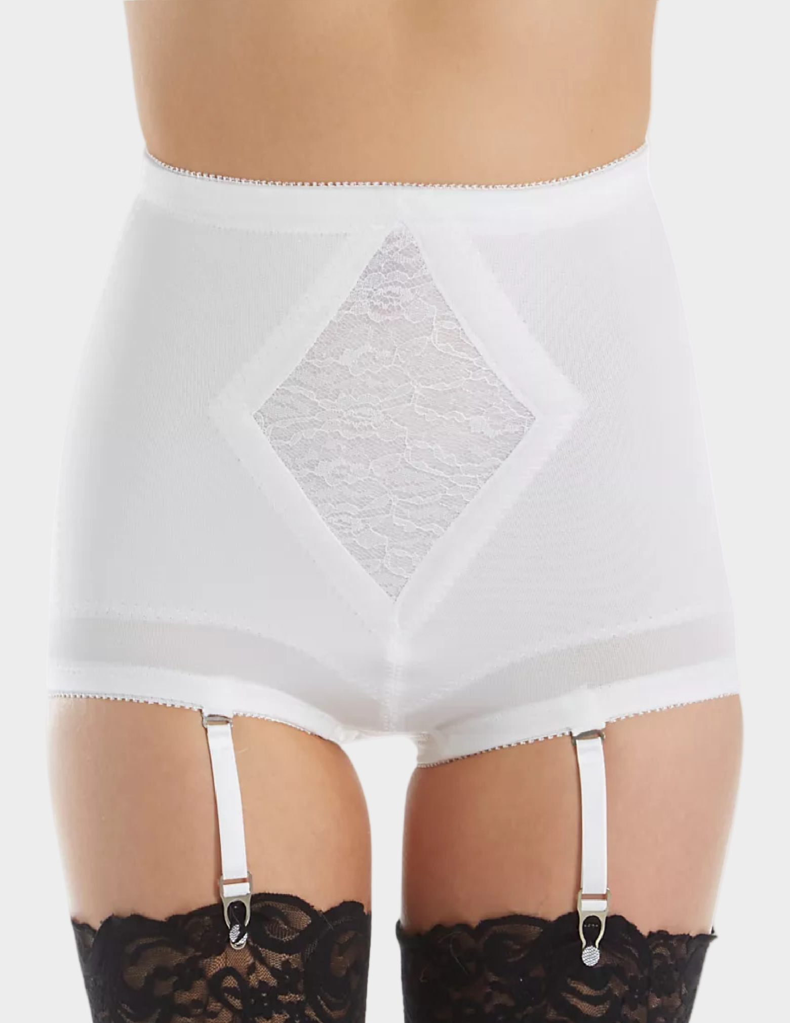 Front view of a model wearing Rago 6195 white shaping panty