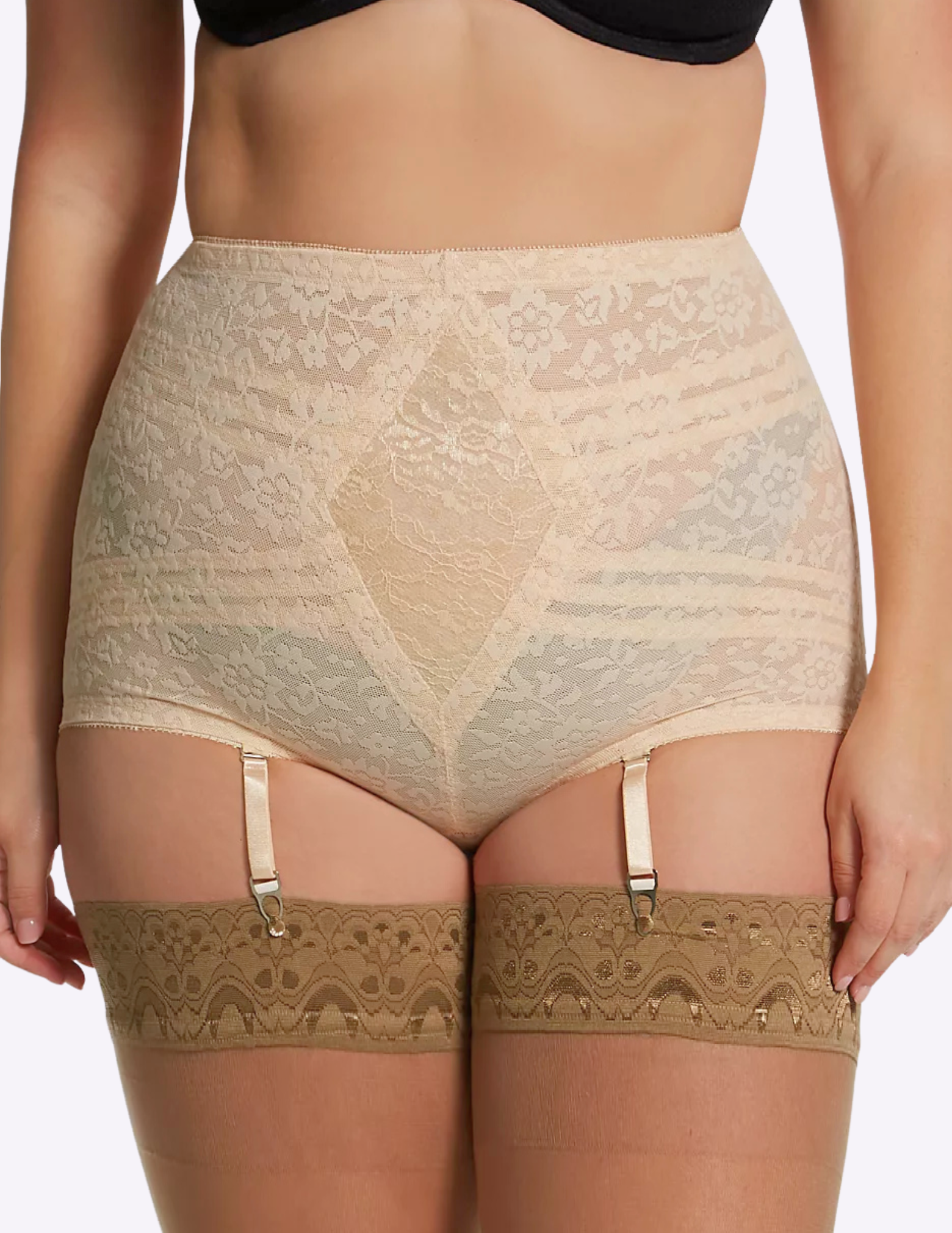 Front view of a model wearing beige Rago 6197 shaping panty