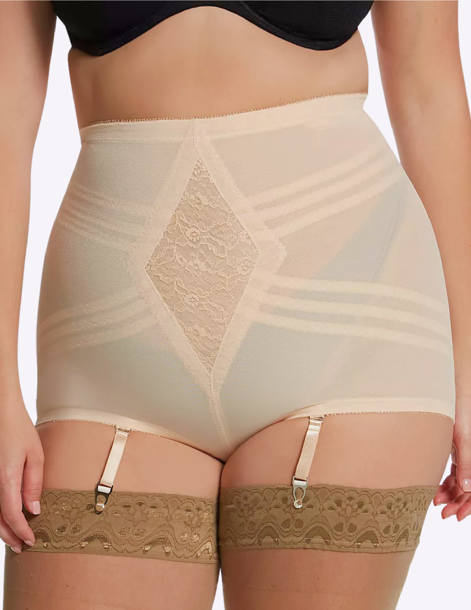 Front view of a model wearing Rago 619 beige shaping panty