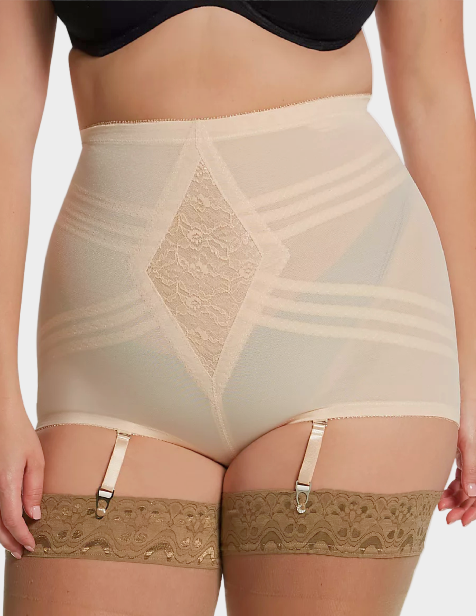 Front view of a model wearing Rago 619 beige shaping panty