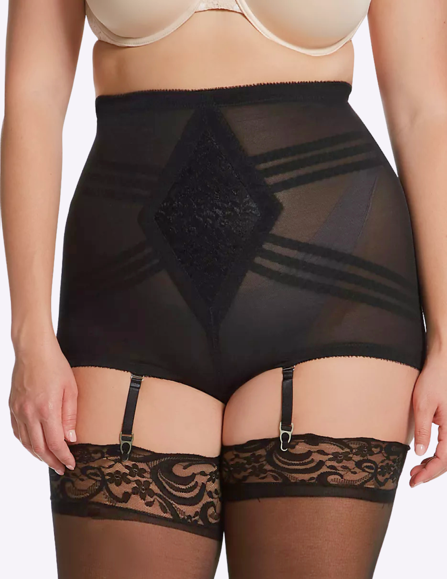 Front view of a model wearing Rago 619 black shaping panty