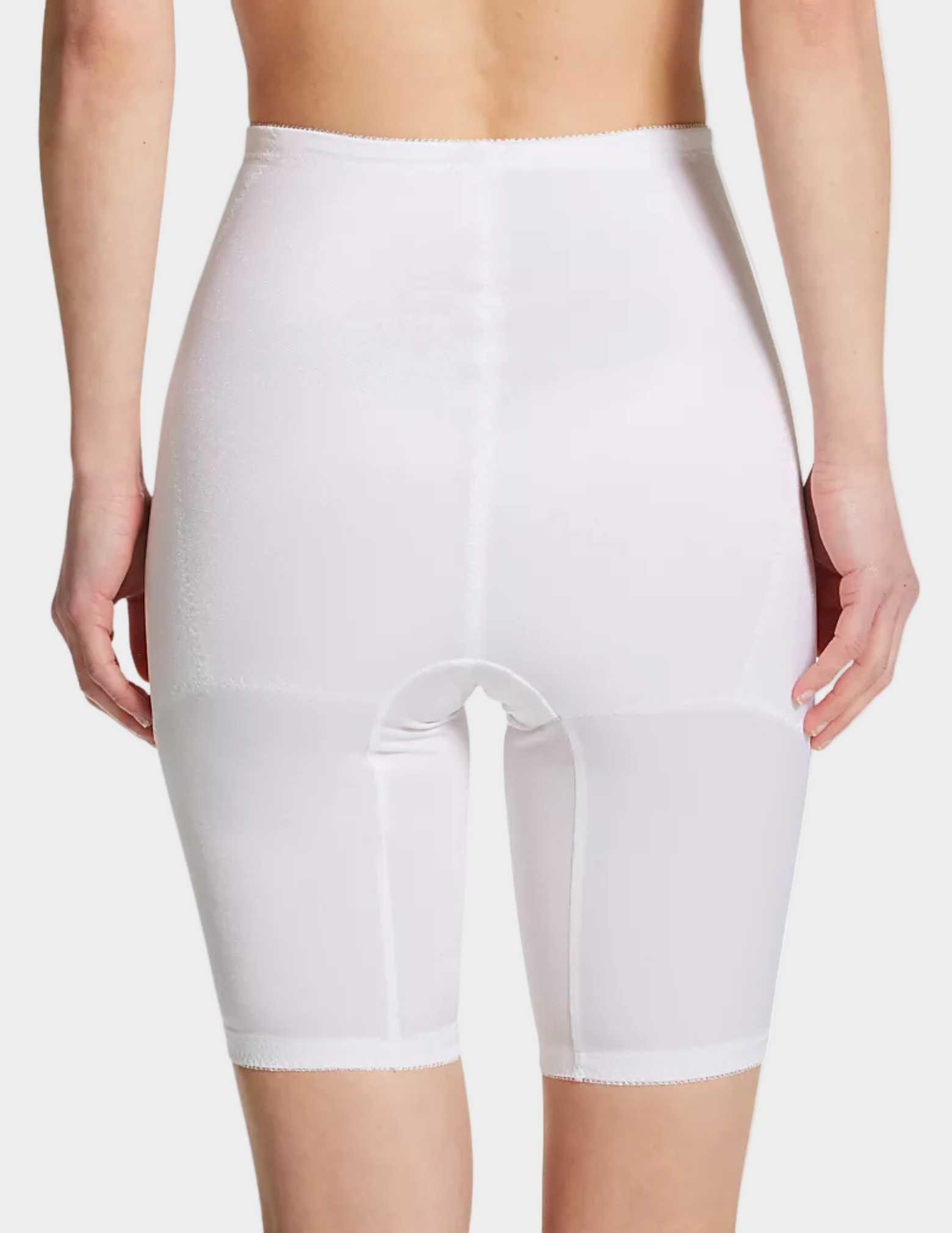 Back view of a model wearing Rago 6205 white shaping shorts
