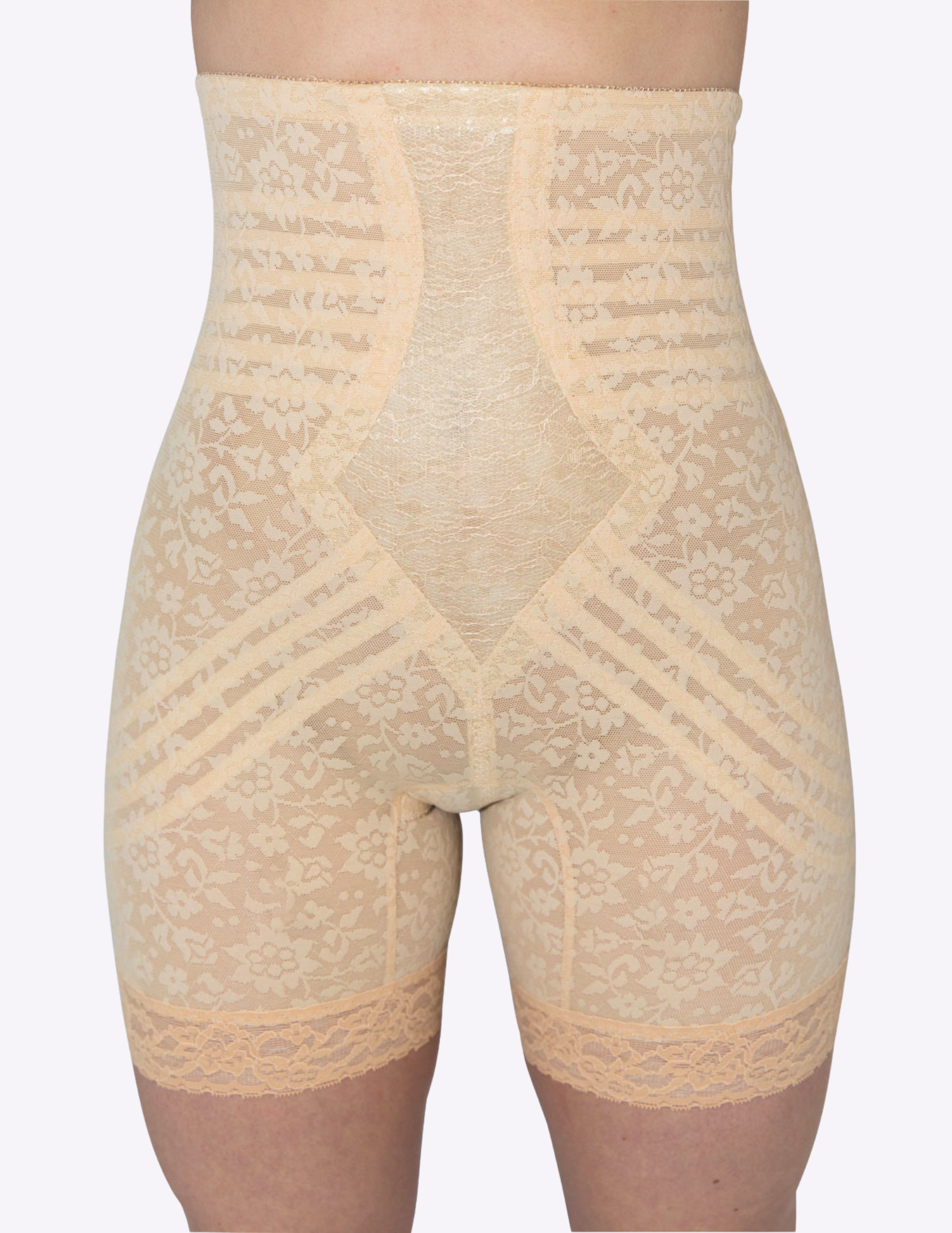 Front view of model wearing Rago Lacette 6207 in beige