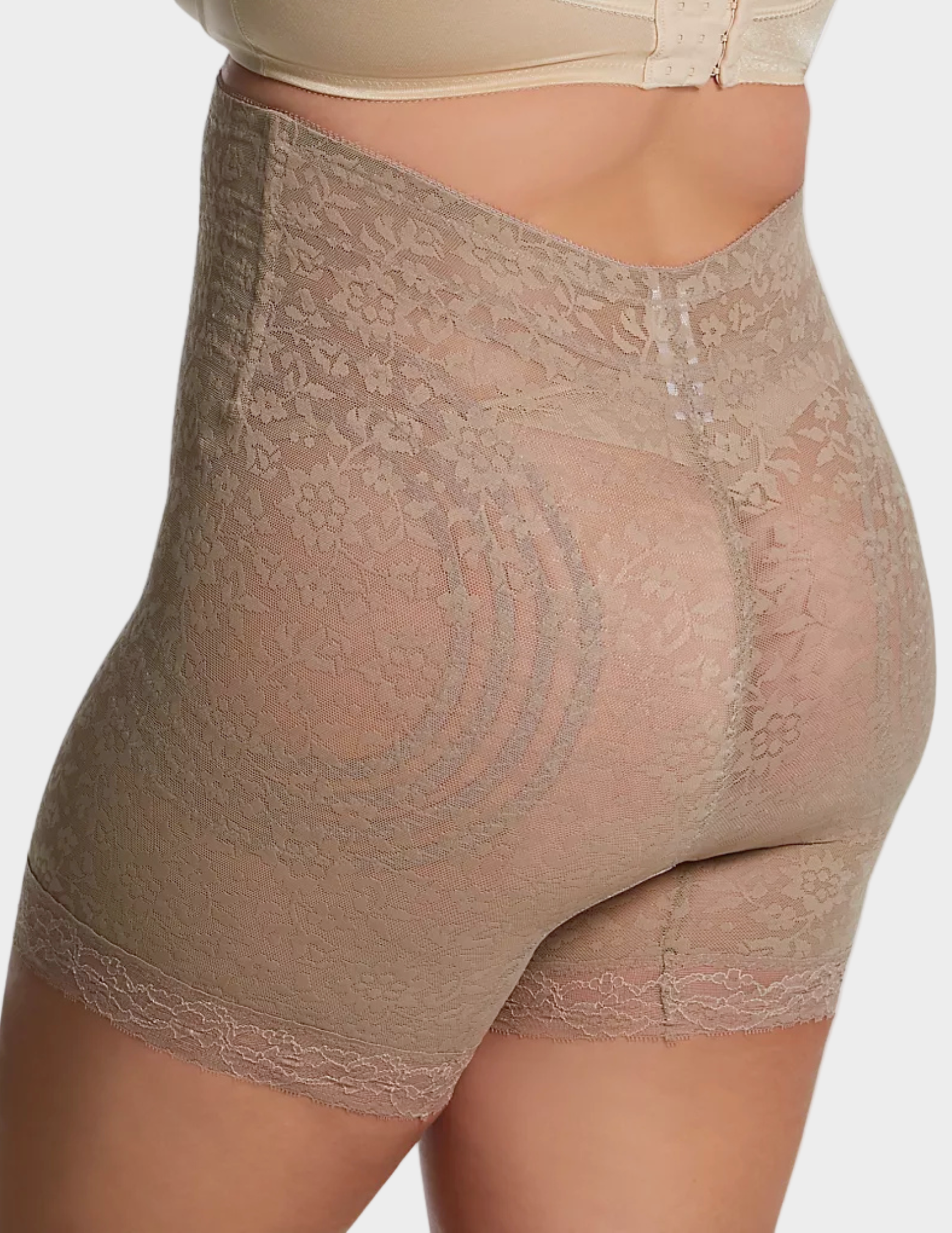 Back view of plus-size model wearing Rago Lacette 6207 in mocha