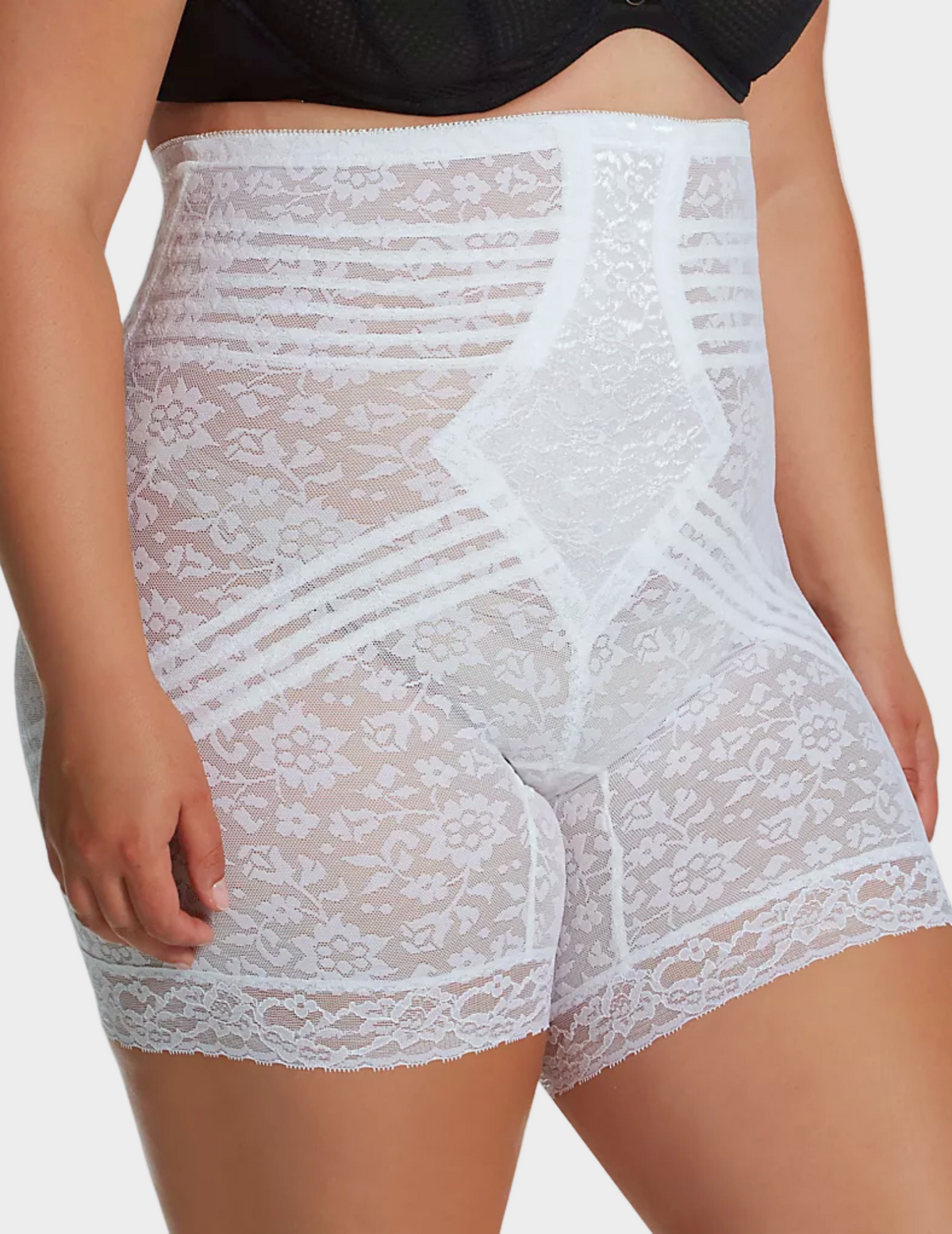 Side view of plus-size model wearing Rago Lacette 6207 in white