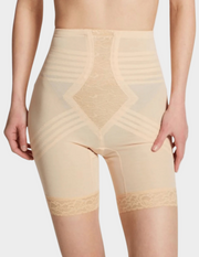 Front view of model wearing beige rago 6209 thigh slimmer