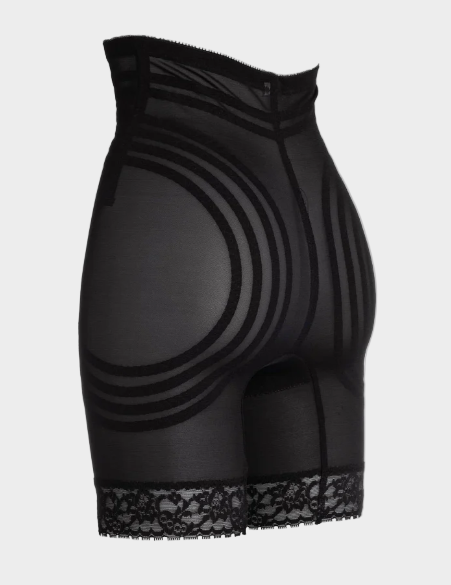 back view of black rago 6209 thigh slimmer on a white background