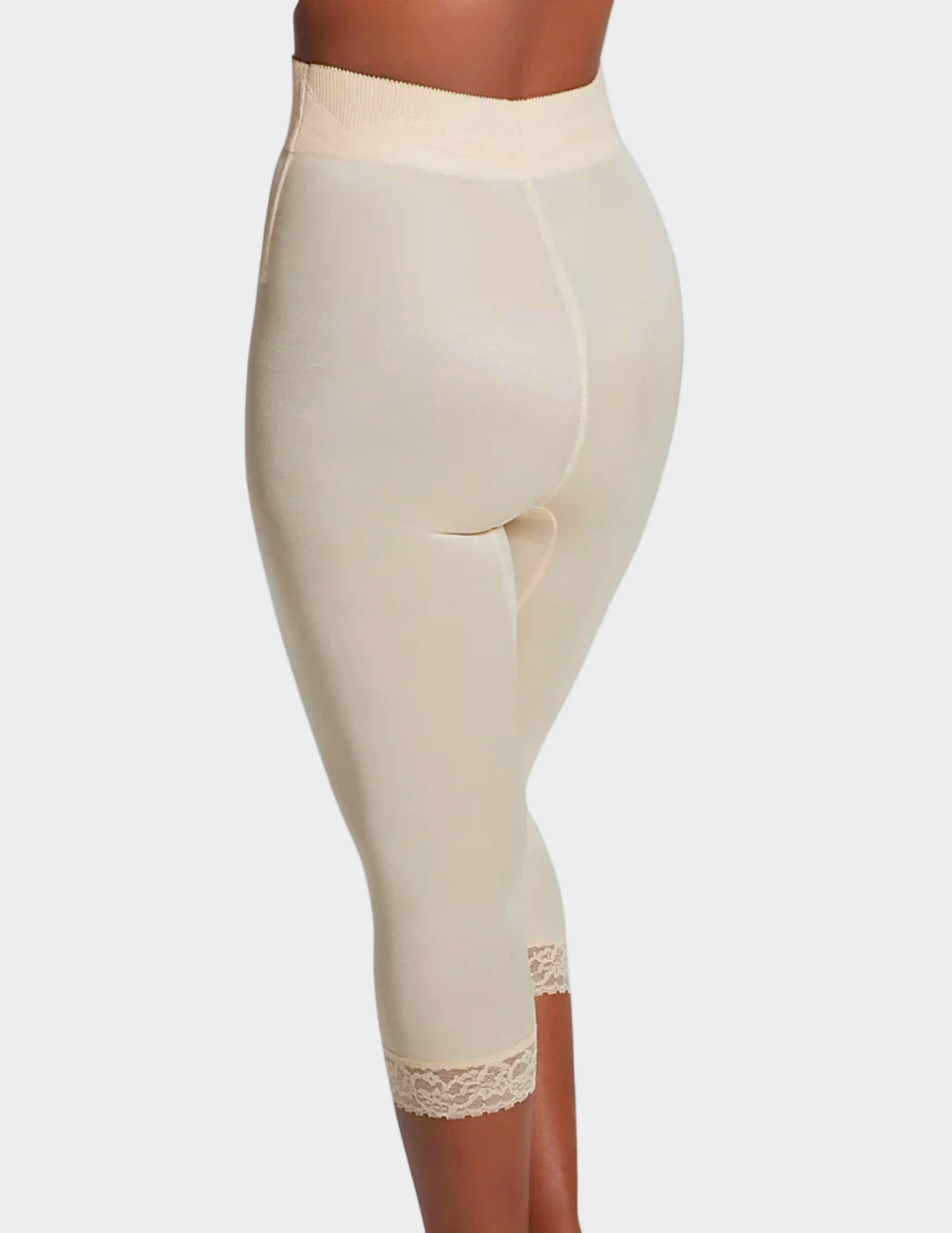 back view of a model wearing beige Rago 6266 leg shaper