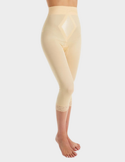 side view of a model wearing beige Rago 6266 leg shaper