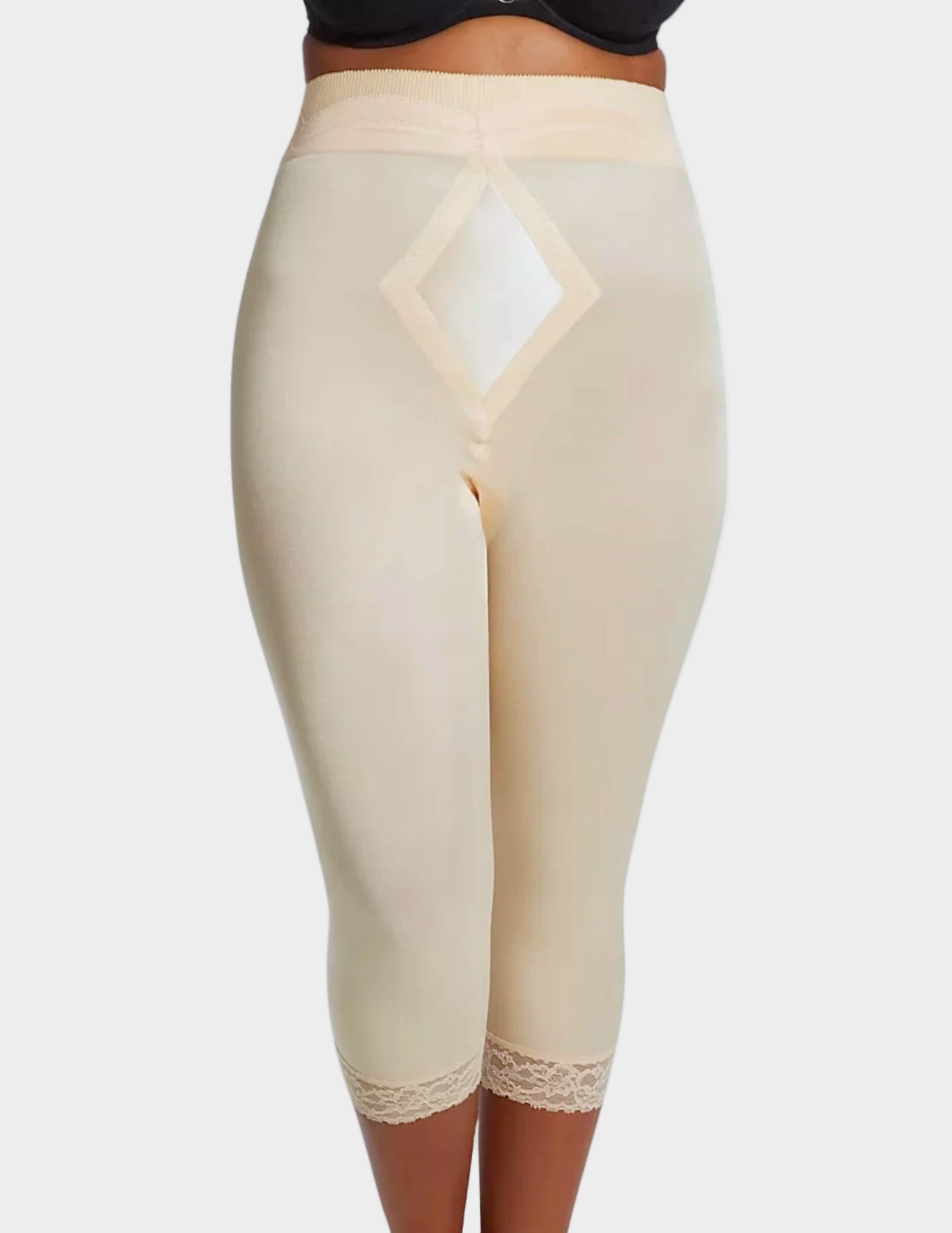 front view of a model wearing beige Rago 6266 leg shaper