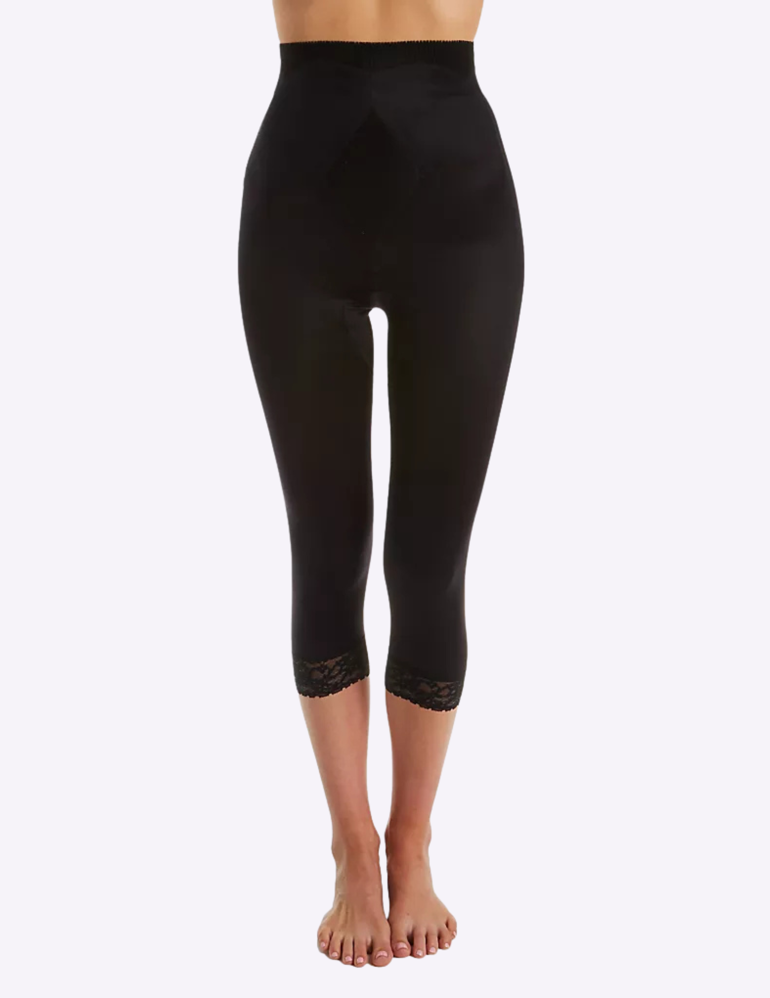 front view of a model wearing black Rago 6266 leg shaper
