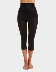 front view of a model wearing black Rago 6266 leg shaper