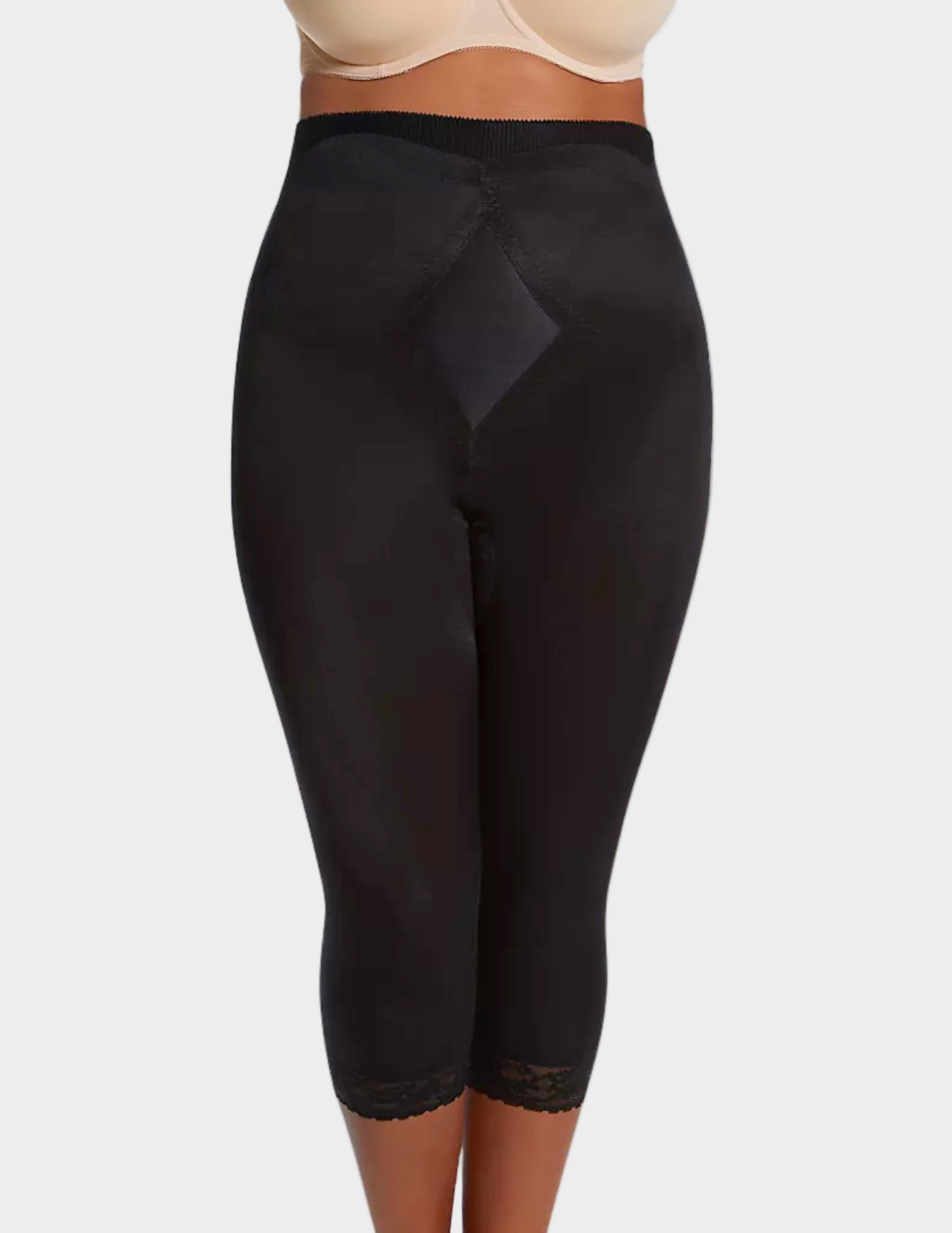 front view of a model wearing black Rago 6266 leg shaper