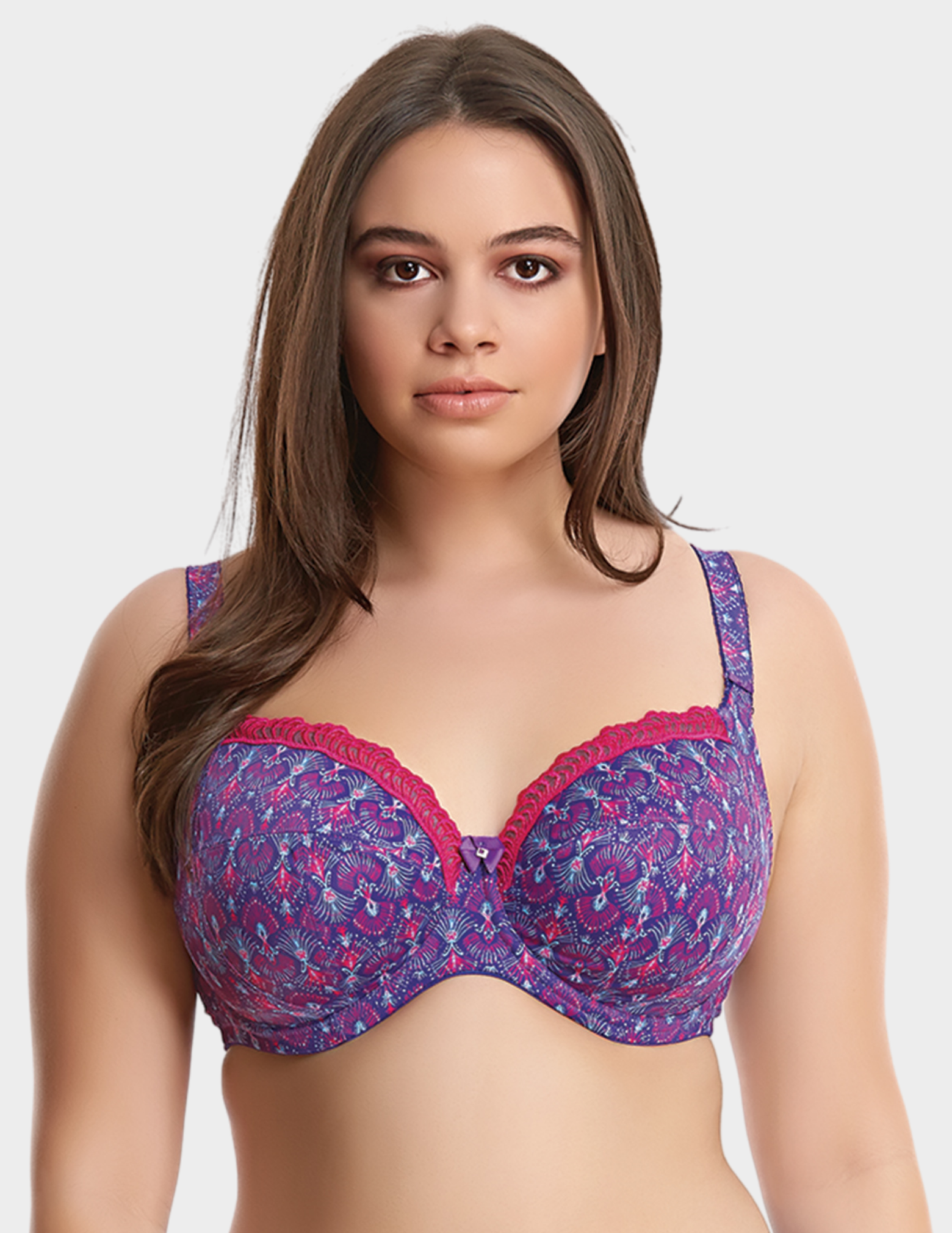 Front view of a model wearing Elomi Lyndsey bra in color Iris