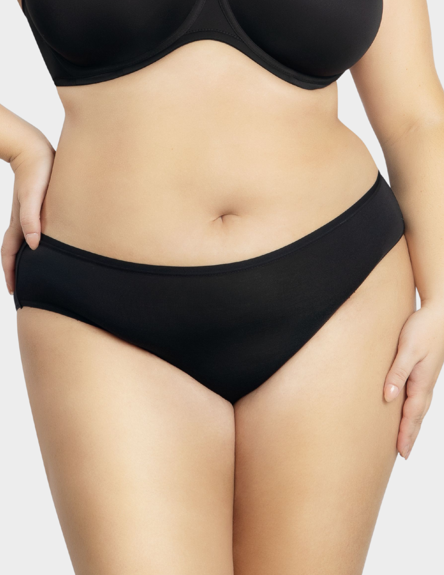 Front view of a model wearing Parfait Cozy hipster panty in Black