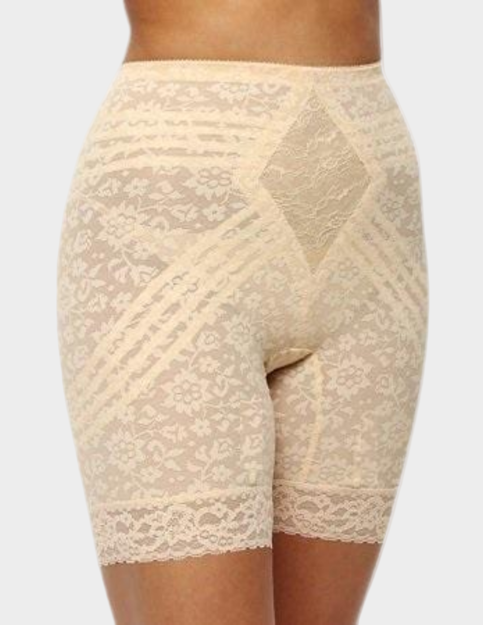 Front view of a model wearing Rago 6797 beige shaping shorts