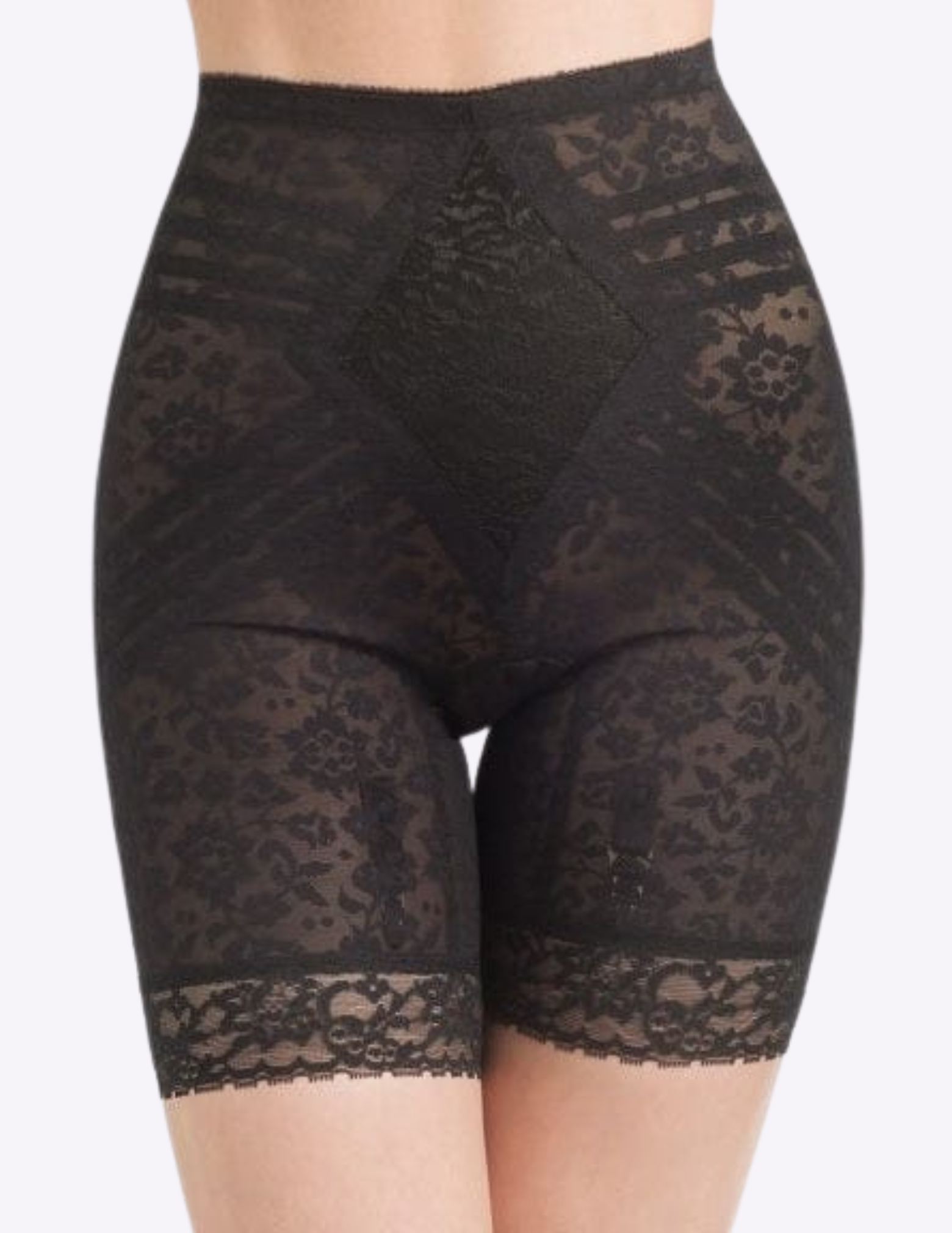 Front view of a model wearing Rago 6797 black shaping shorts