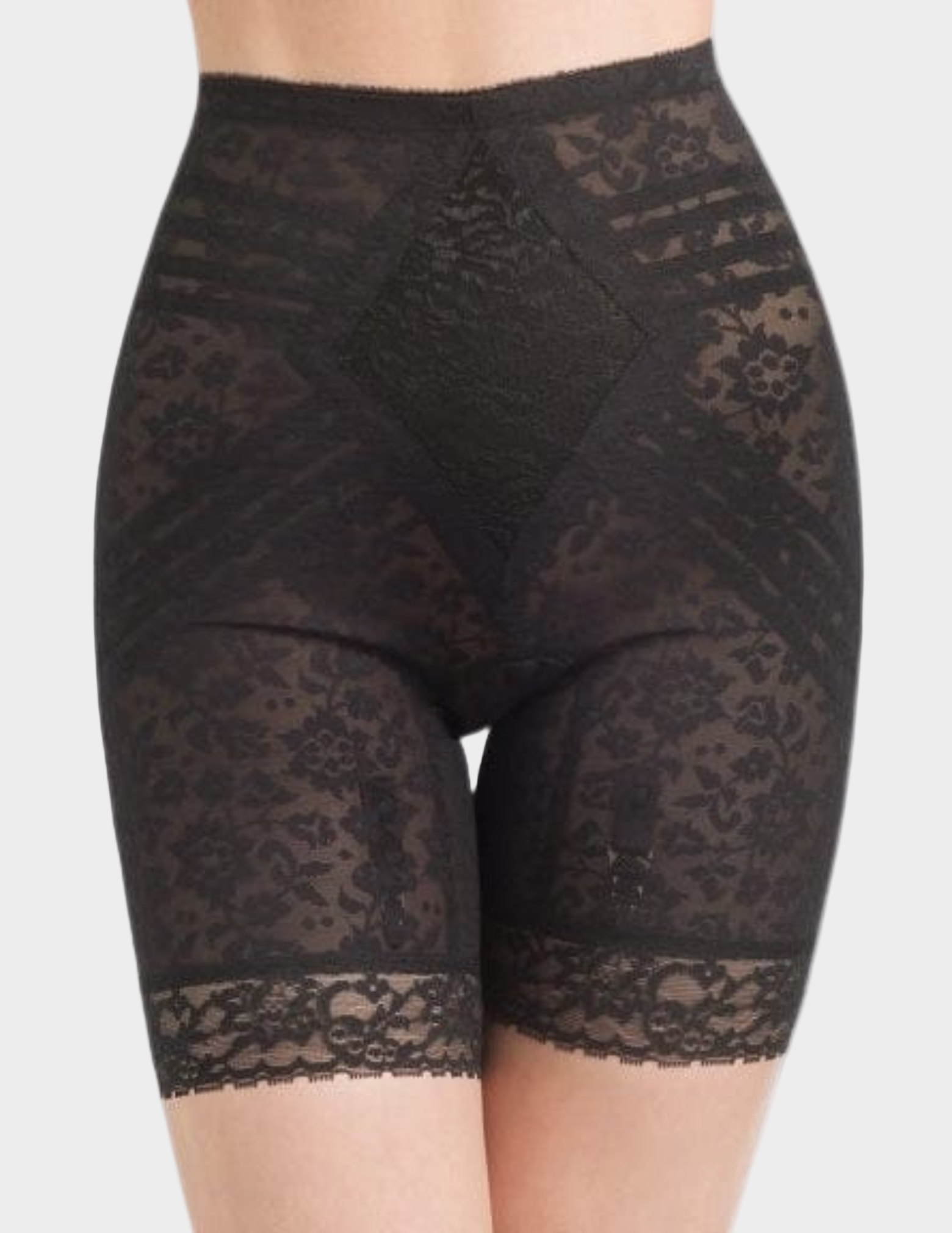 Front view of a model wearing Rago 6797 black shaping shorts
