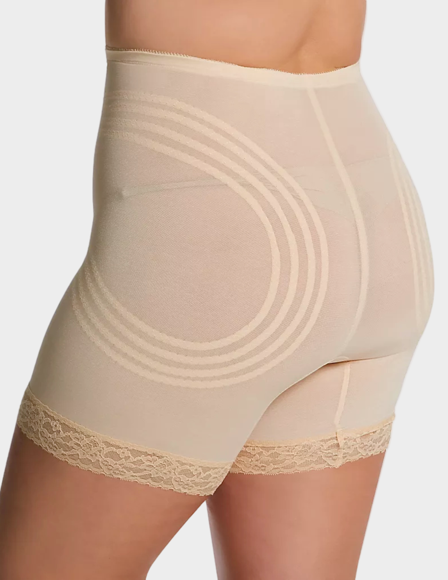 Back view of plus-size model wearing Beige Rago Shapette Long Leg Shaper