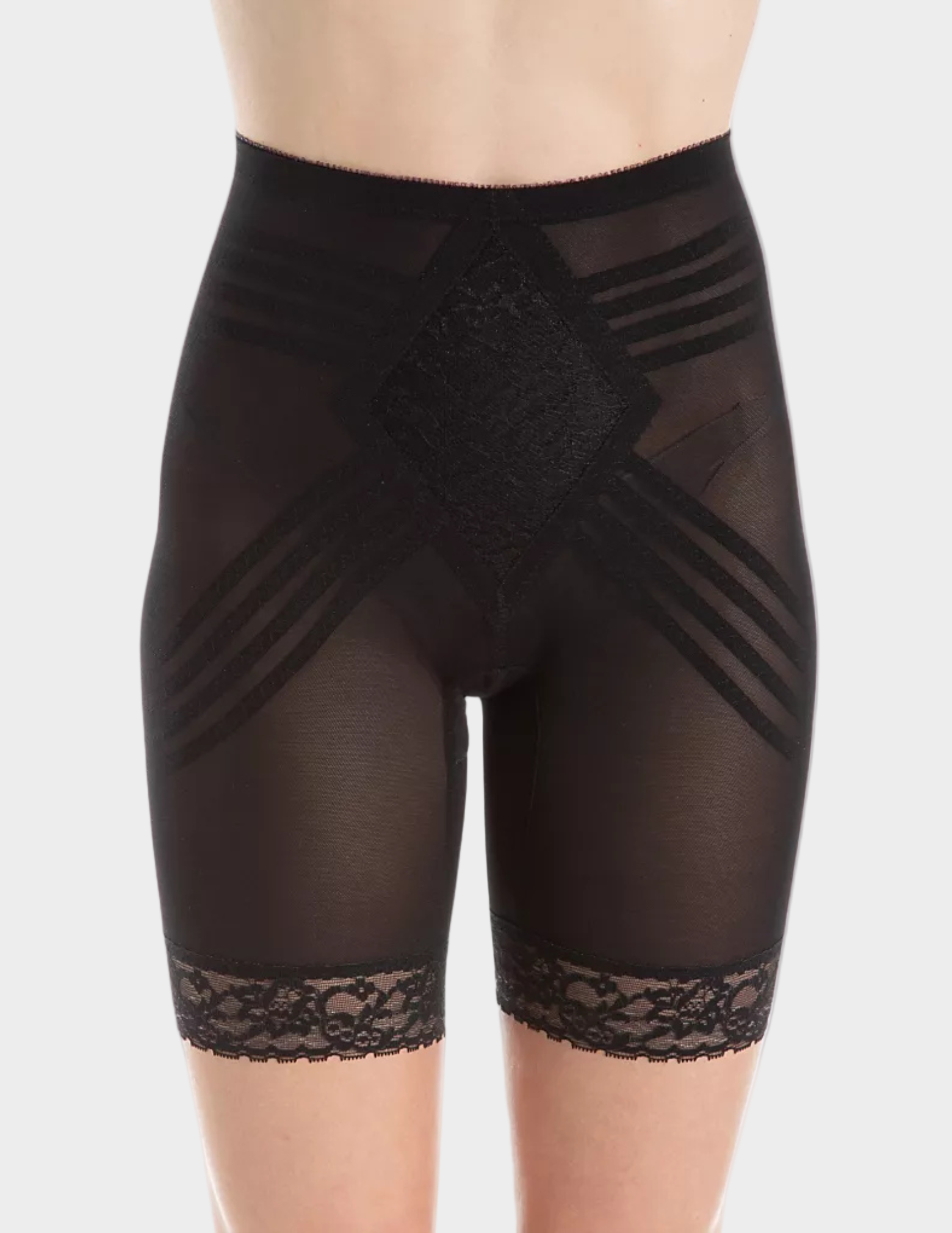 Front view of model wearing black Rago Shapette Long Leg Shaper