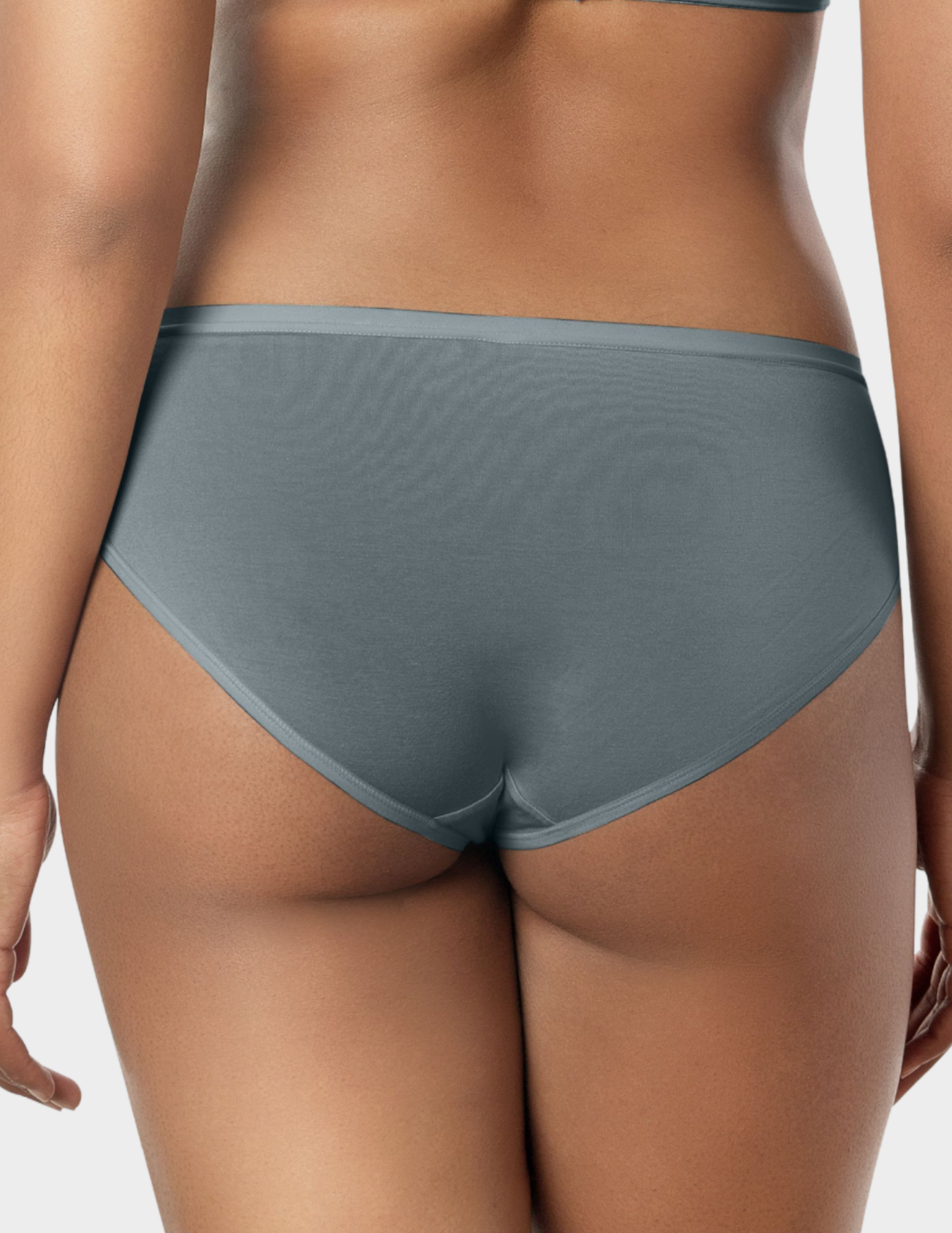Back view of a model wearing Parfait Cozy hipster panty in Charcoal