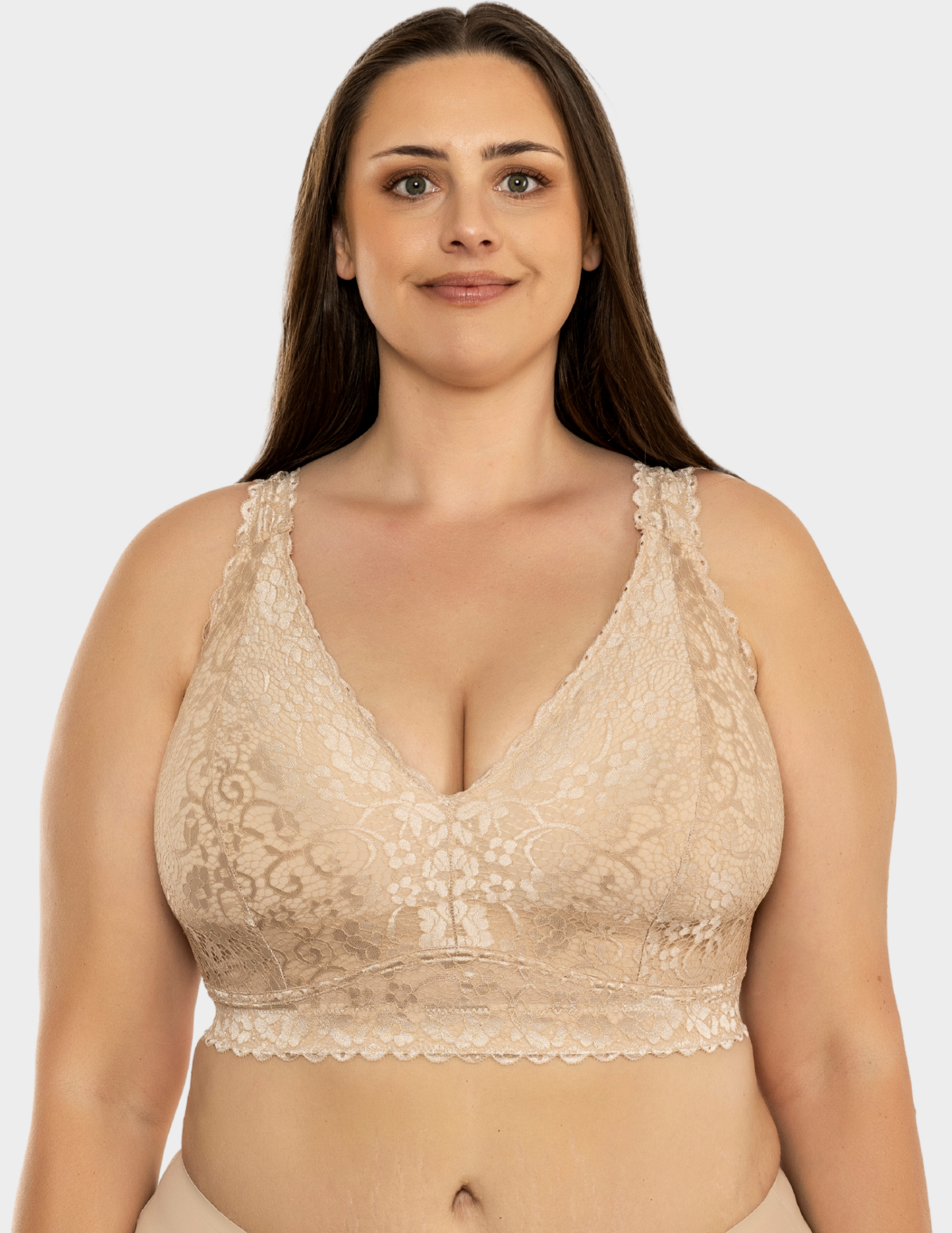 Front view of a model wearing Parfait Adriana bralette in Bare