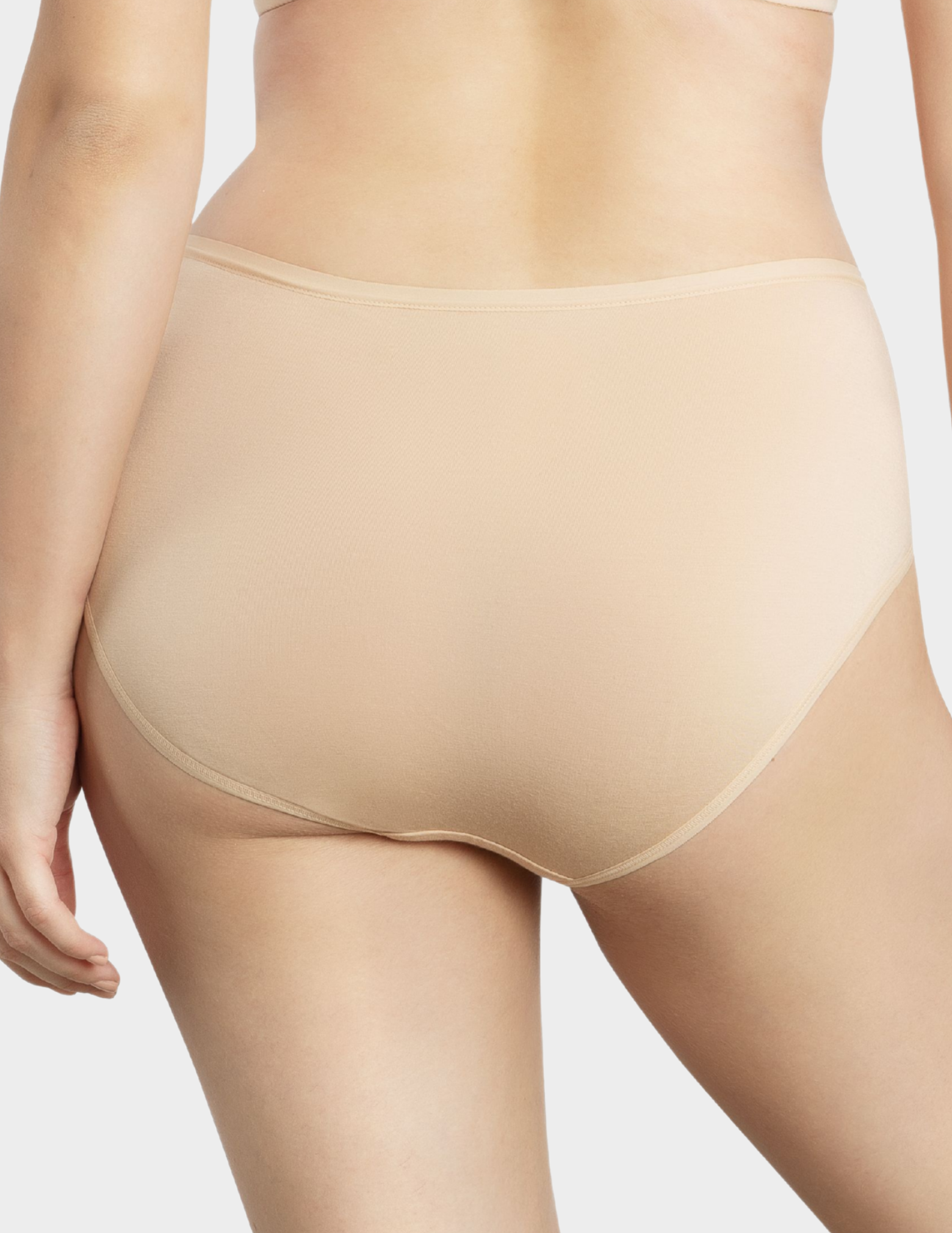 Back view of a model wearing Parfait Cozy hipster panty in Bare