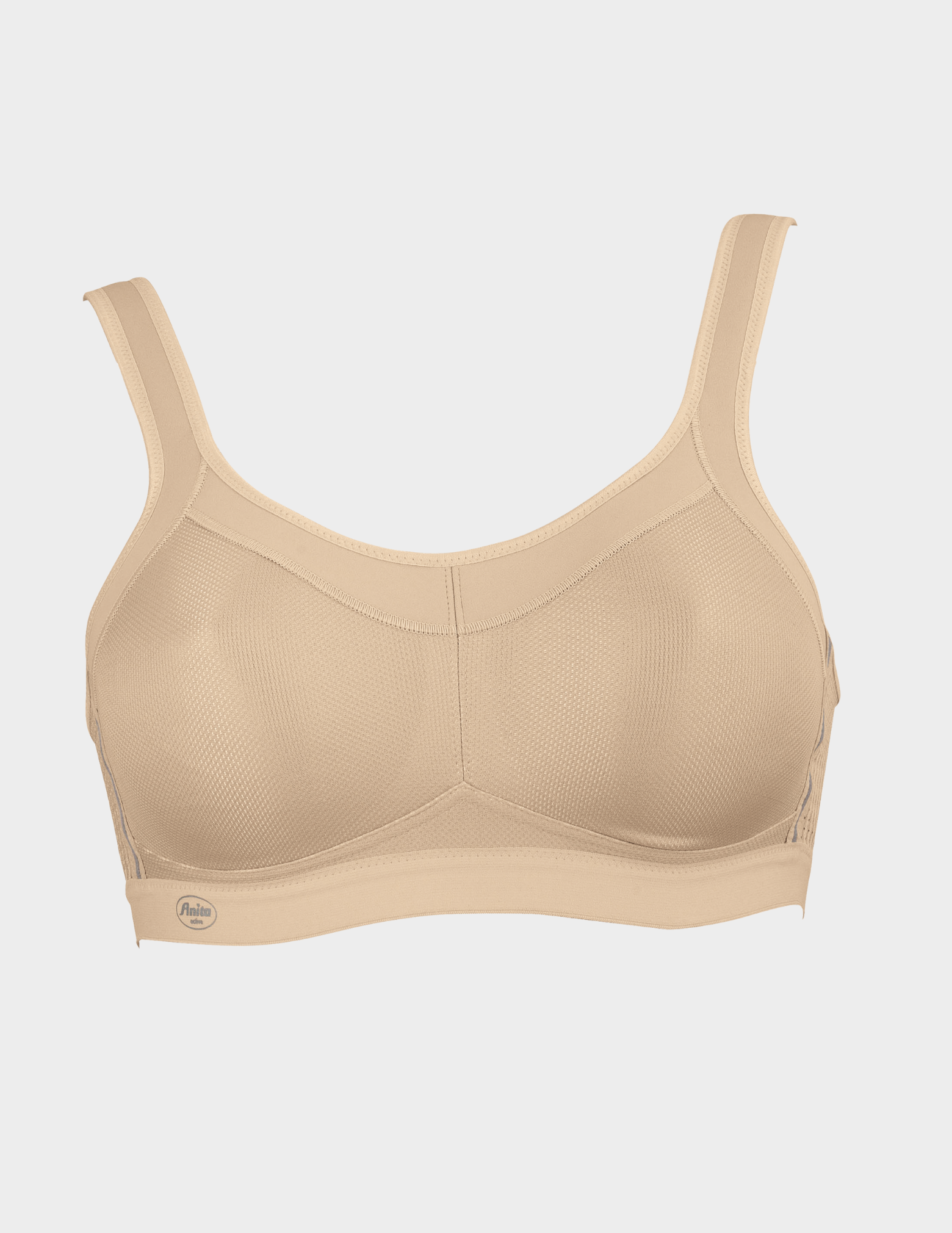 Front view of Anita Momentum sports bra in color Desert