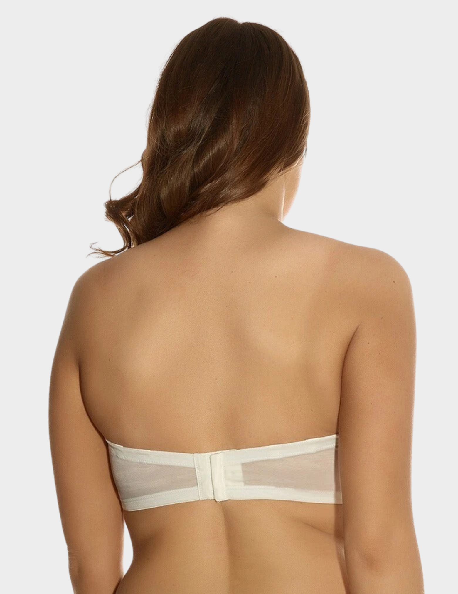 Back view of a model wearing Elomi Maria strapless bra in cream