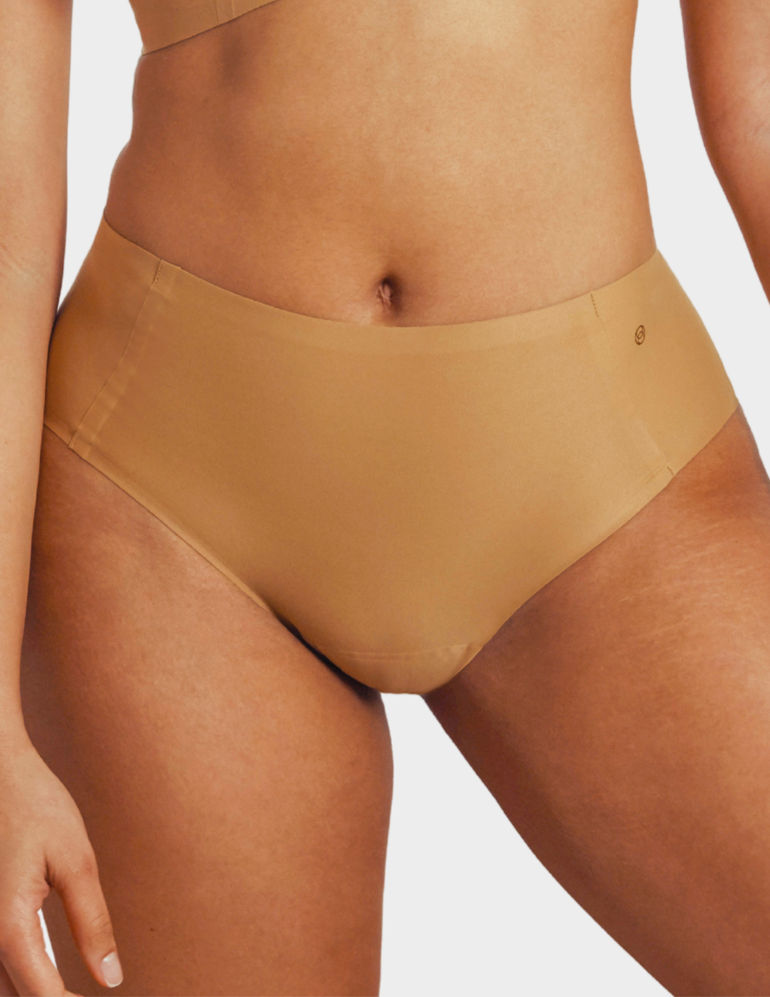 Front view of a model wearing Evelyn & Bobbie high waist brief in Mica