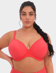 Front view of a model wearing Elomi Bijou plunge bra in cayenne