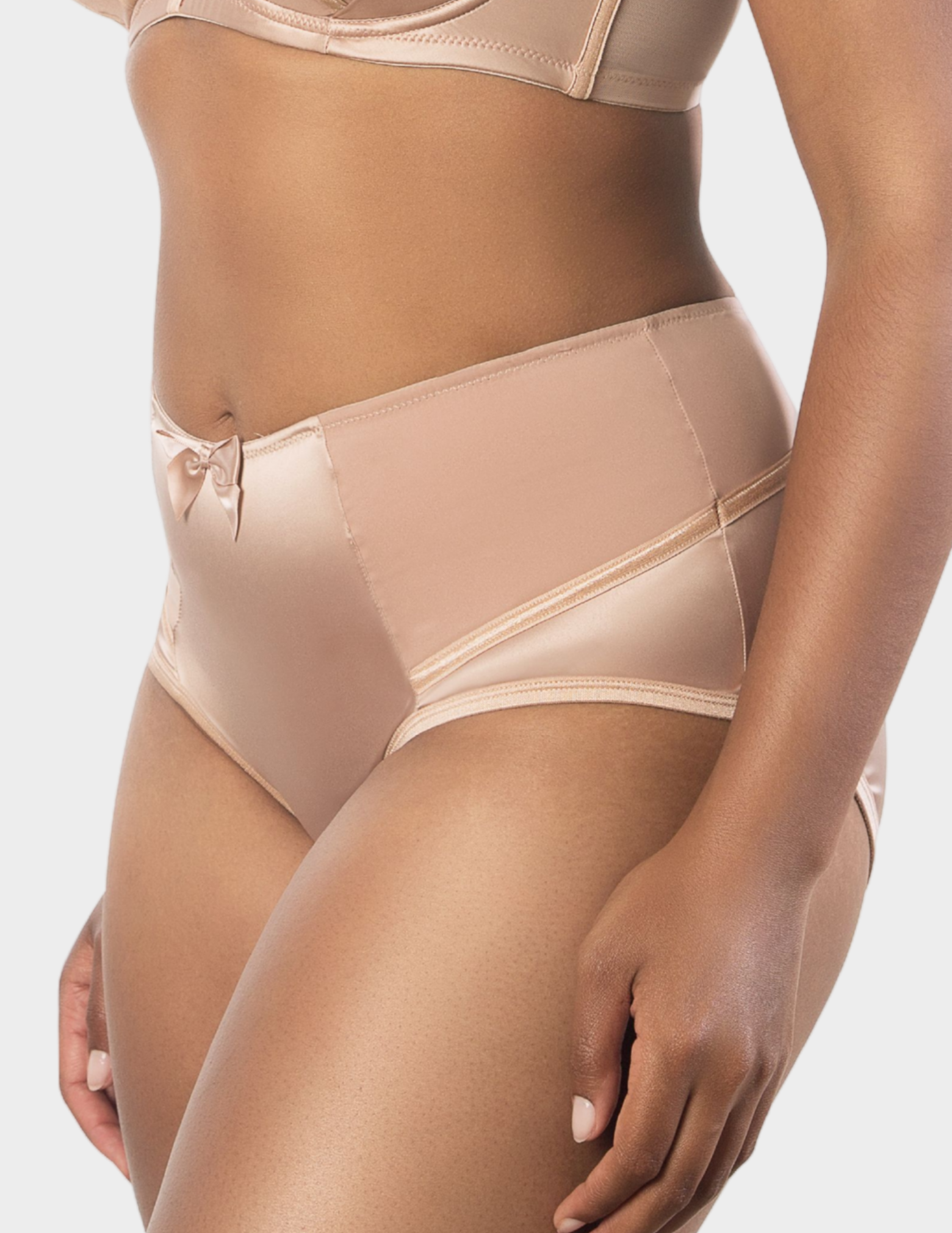 Side view of a model wearing Parfait Charlotte brief in True Nude