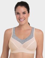 Front view of a model wearing an Anita PanAlp Wool sports bra in color Smart Rose