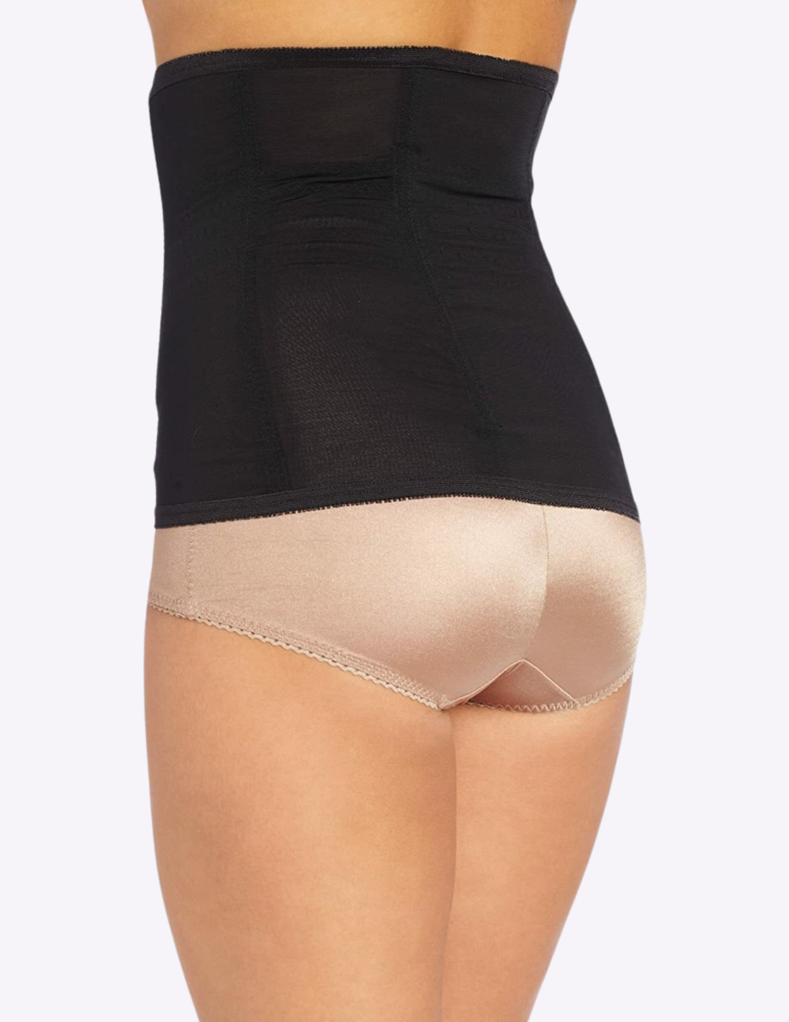 Back view of model wearing RAGO Style 821 waist cincher in black