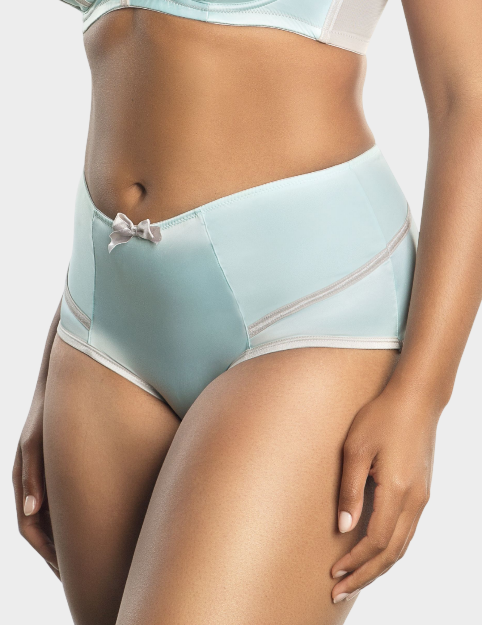 Side view of a model wearing Parfait Charlotte brief in Seaglass Green