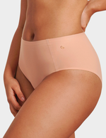 Side view of a model wearing Evelyn & Bobbie high waist brief in Himalayan Salt