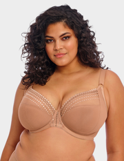 Front view of a model wearing Elomi Matilda plunge bra in café au lait