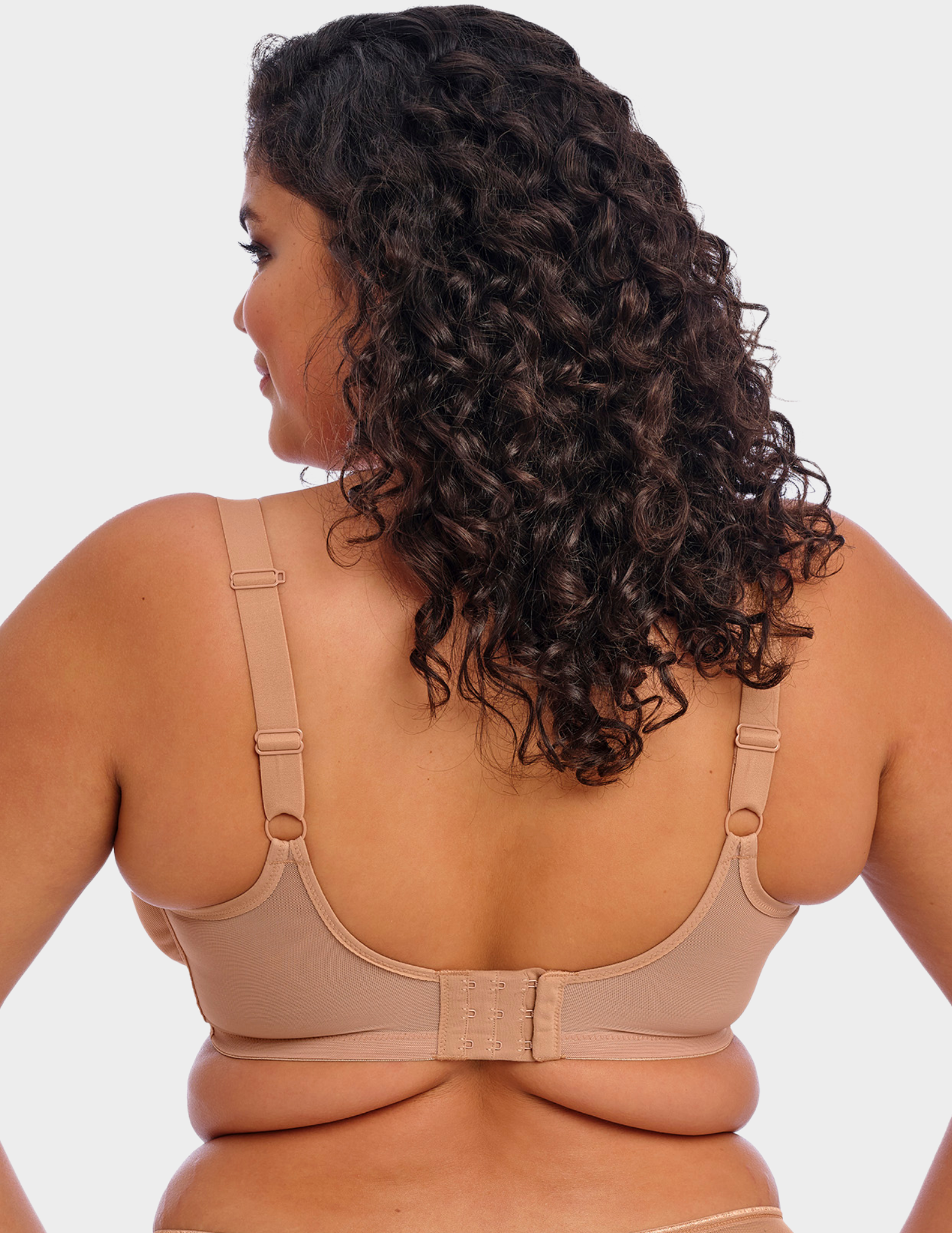 Back view of a model wearing Elomi Matilda plunge bra in café au lait