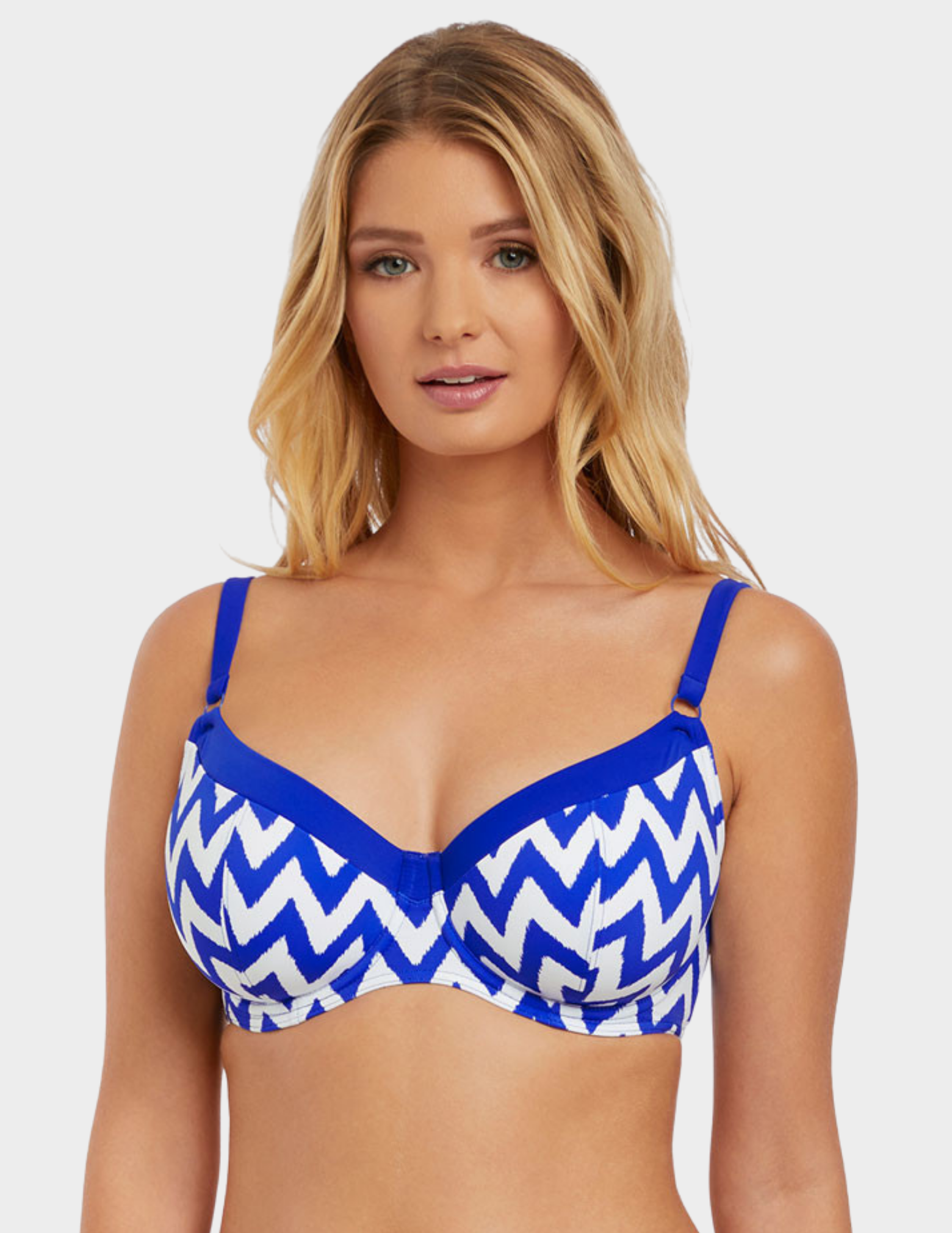 Front view of a model wearing Freya Making Waved bikini top in Cobalt