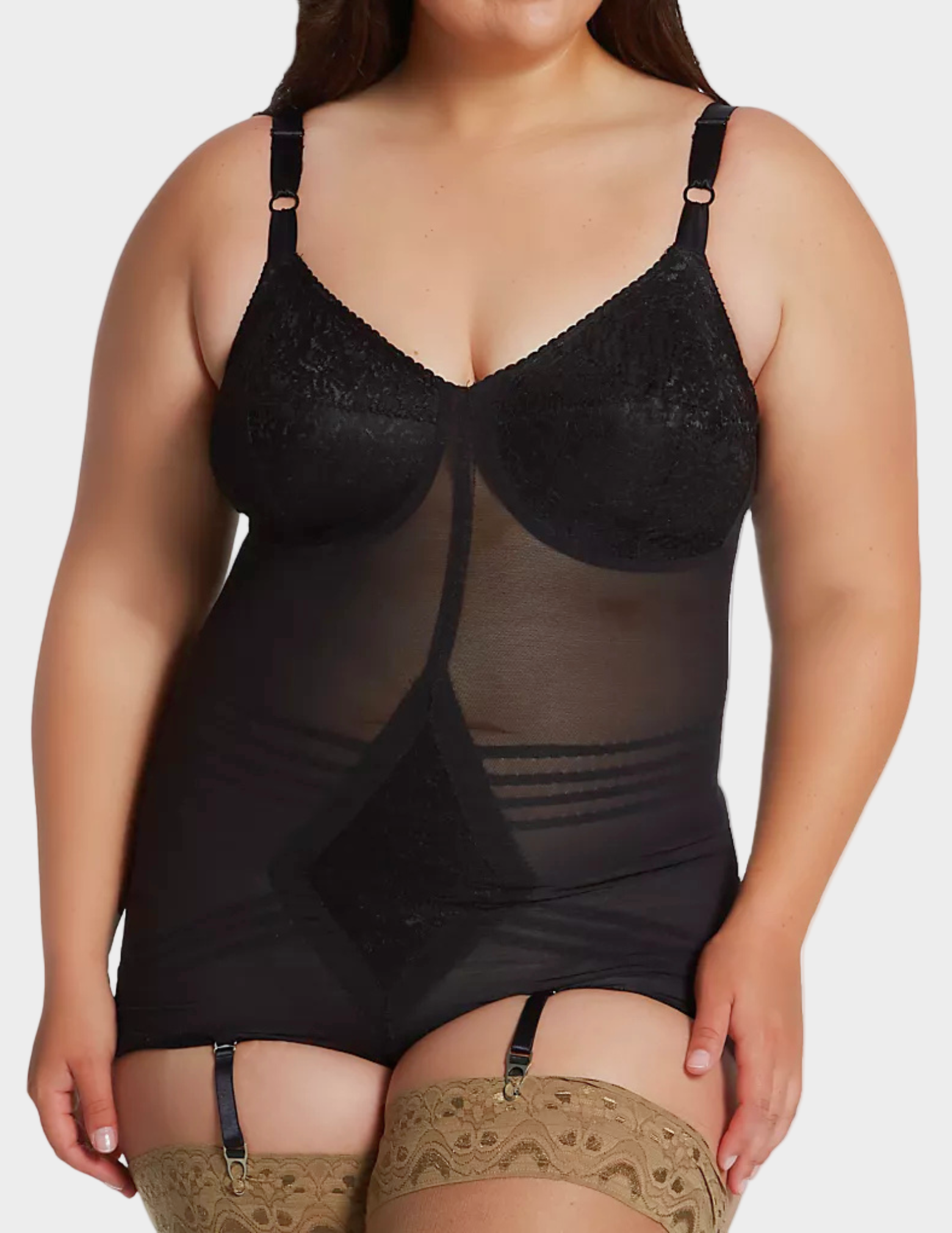 Front view of plus-size model wearing RAGO Style 9051 in Black