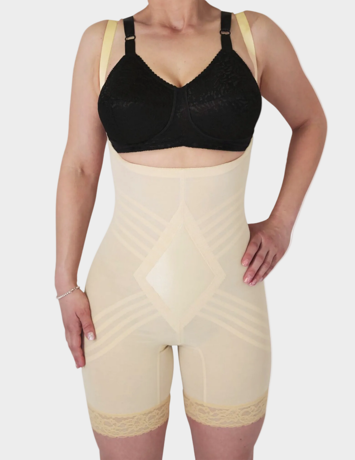 front view of model wearing RAGO Style 9070 in Beige