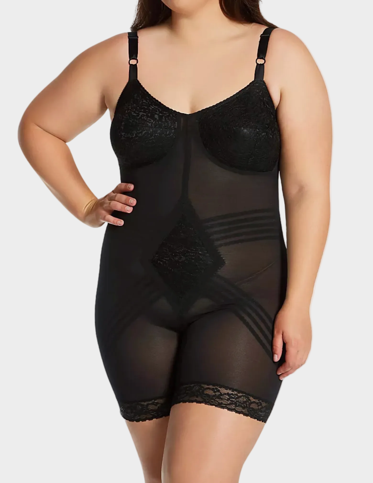 Front view of plus-size model wearing RAGO Style 9071 in Black